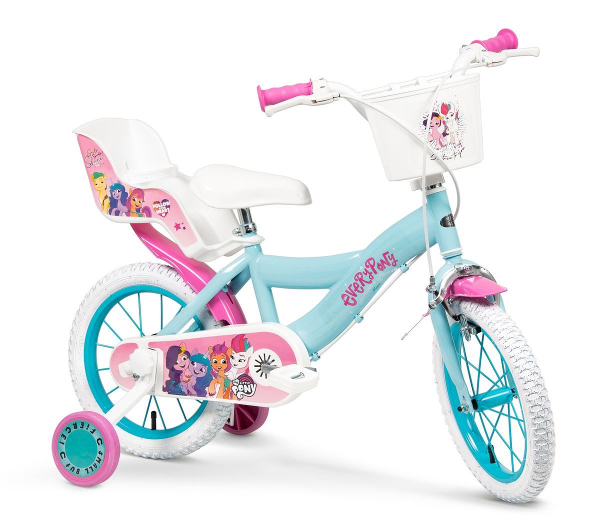 Toimsa Bikes Kinderfahrrad 14 Zoll Kinder Mädchen Fahrrad Kinderrad Rad Bike My Little Pony 1497, 1 Gang, Puppensitz, Korb, Stützräder
