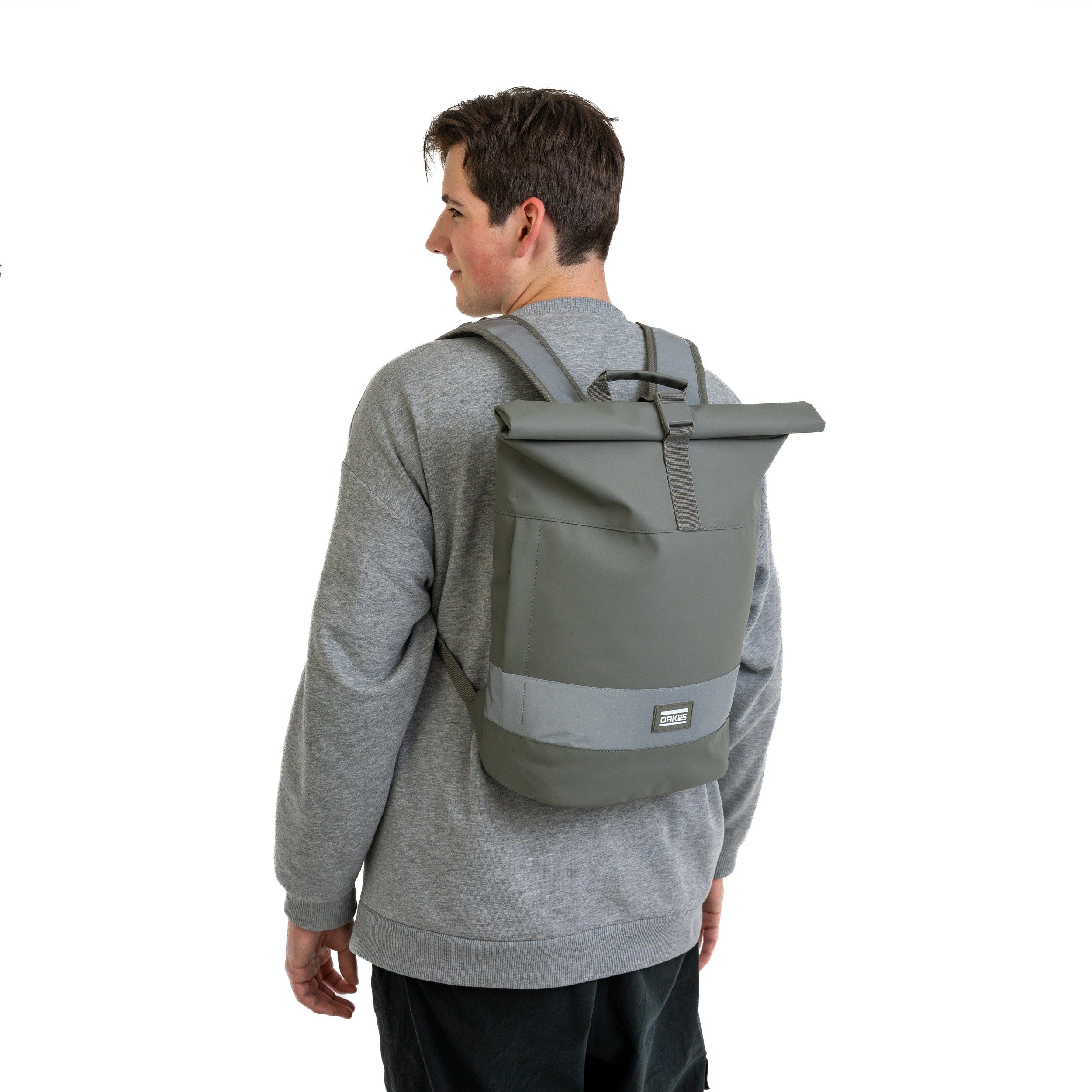 OAK25 Cityrucksack Everyday Rolltop Rucksack (1-tlg), Reflektierend, Wasserabweisend