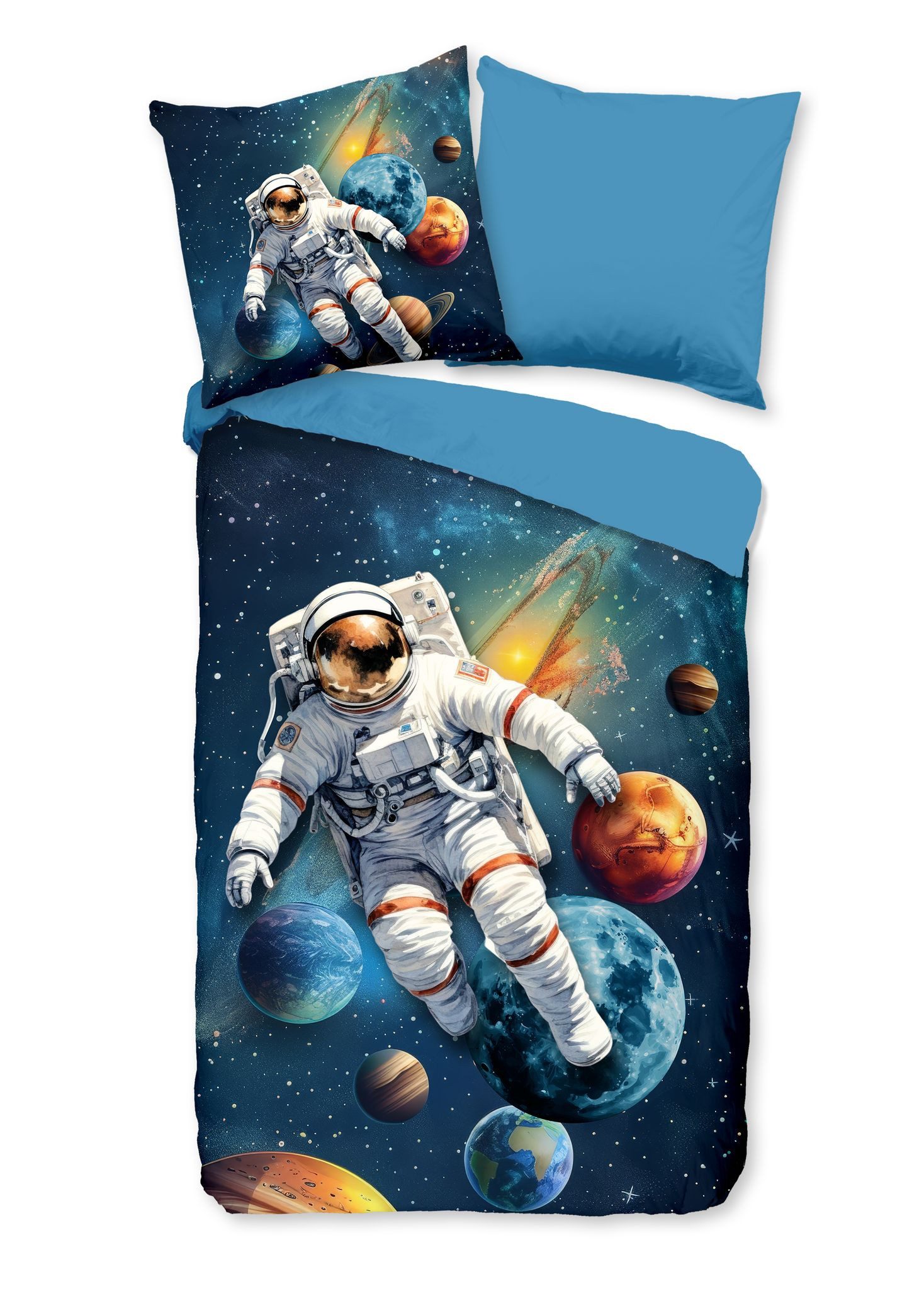 JACK Jugendbettwäsche 135x200cm Astronaut Weltenreiser Planeten, Microfaser günstig online kaufen