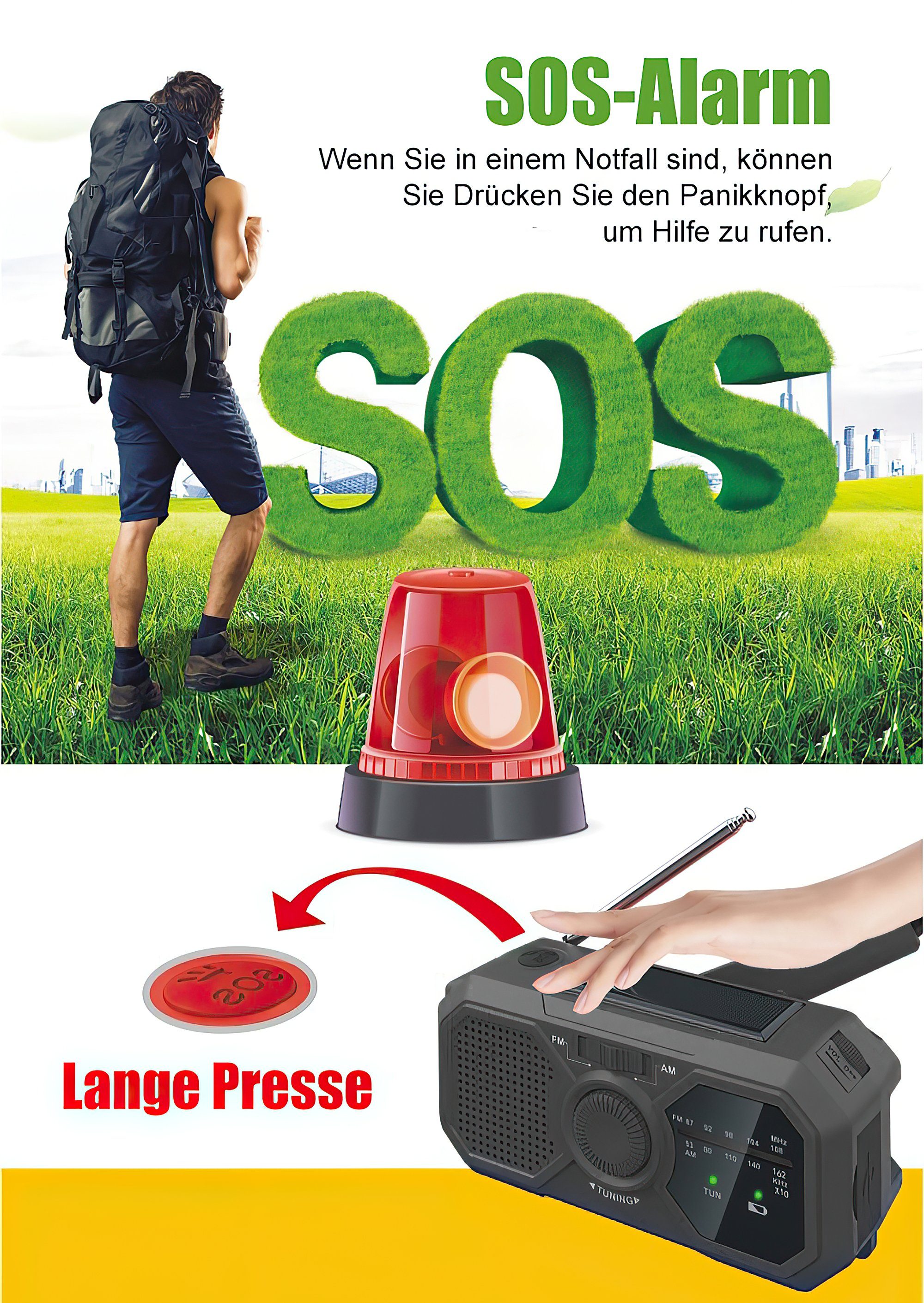 Tisoutec Solar Radio (Notstromversorgung, sOS-Alarm (USB), Digitalradio Dockingstation mit FM-Tuner,UKW-Radio, und (AF/FM) Kurbelradio) Kurbelradio Handkurbel; Ladefunktion (DAB) SOS