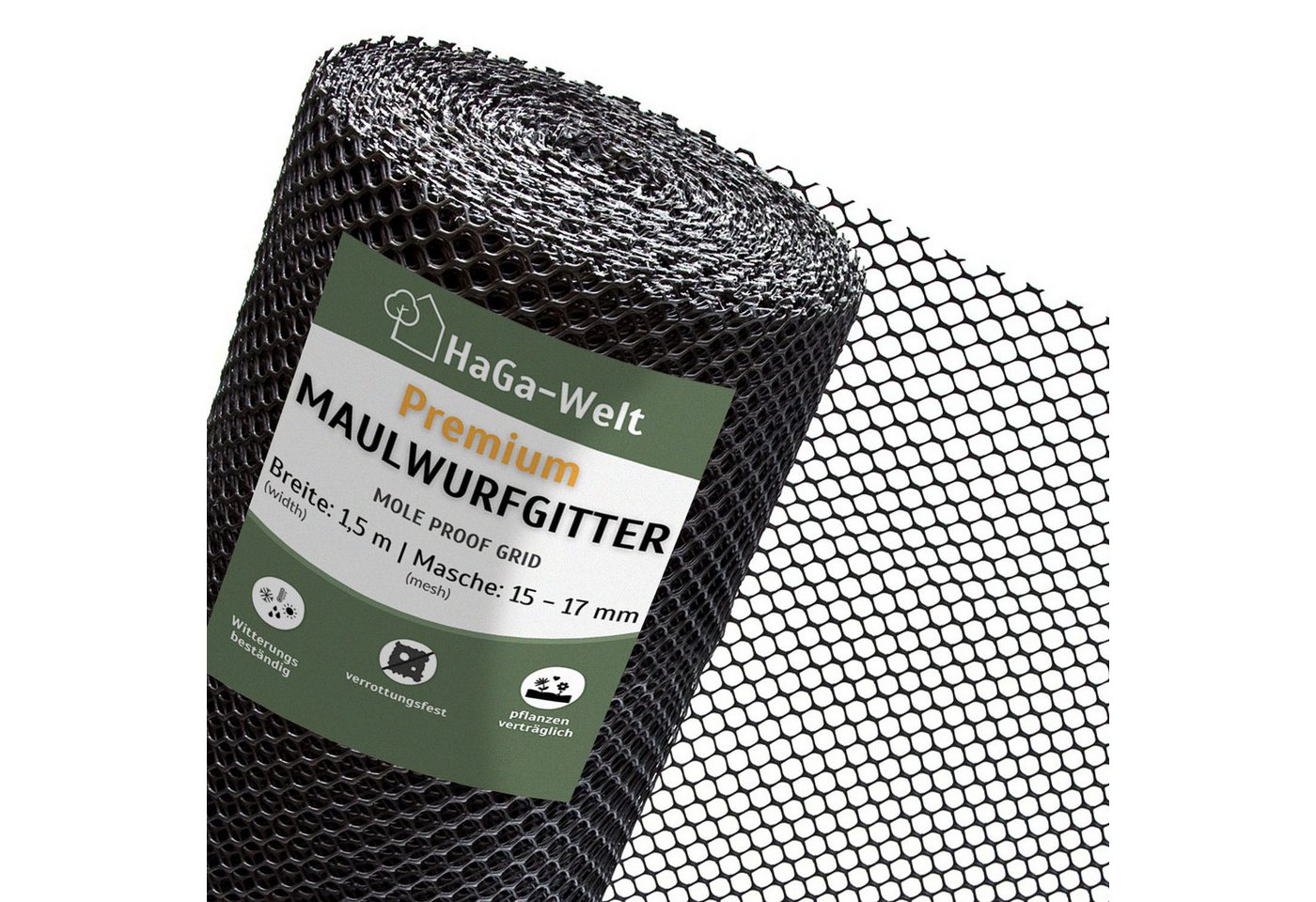 HaGa Maulwurfgitter HaGa Premium Maulwurfsperre 1,5 m Br. Meterware tierfreundliche, Maulwurfschutzgitter, UV-beständig, Maulwurfbekämpfung, Rasenschutz
