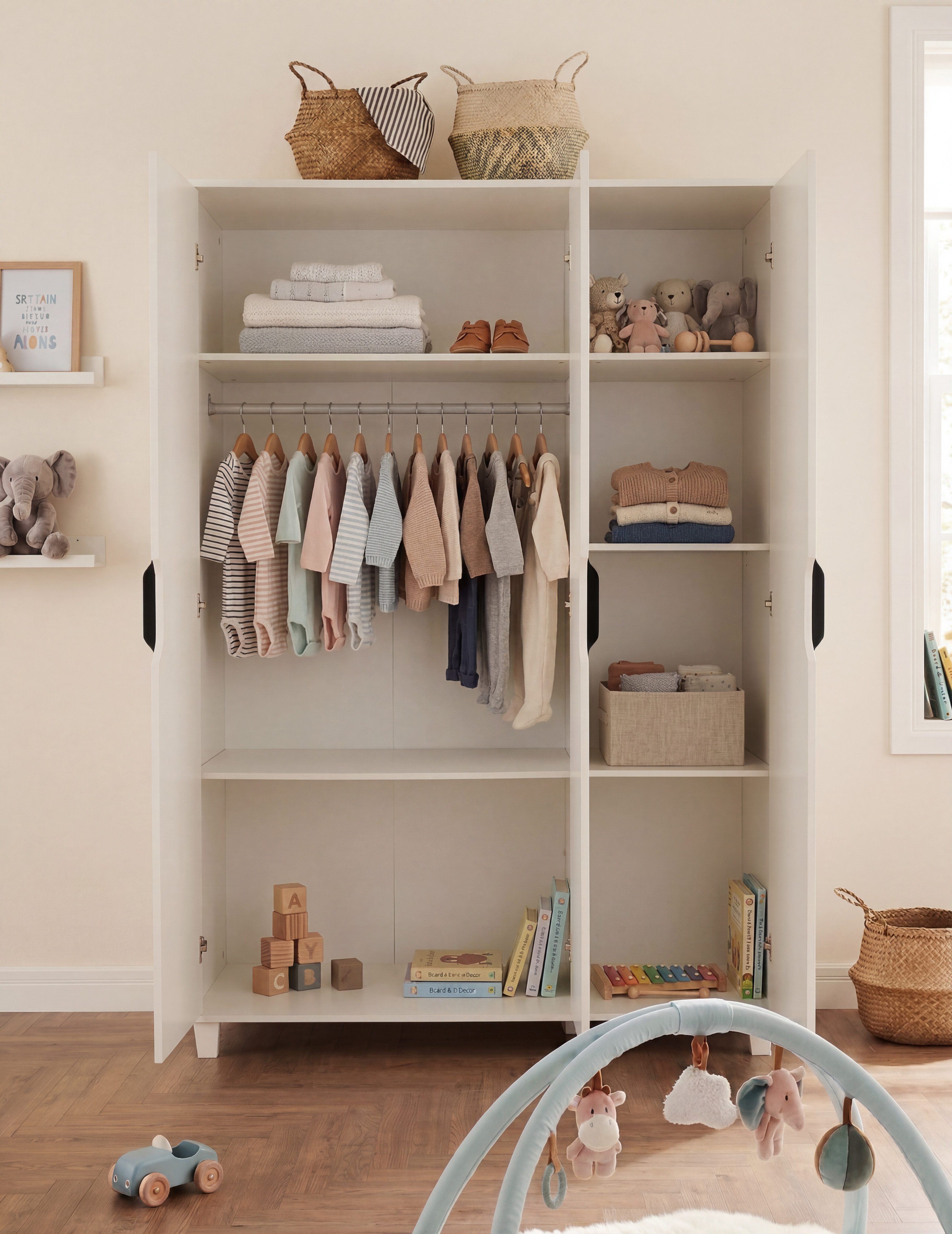 arthur berndt Kinderkleiderschrank Thore 130 cm breit, große Kleiderstange, Made in Germany