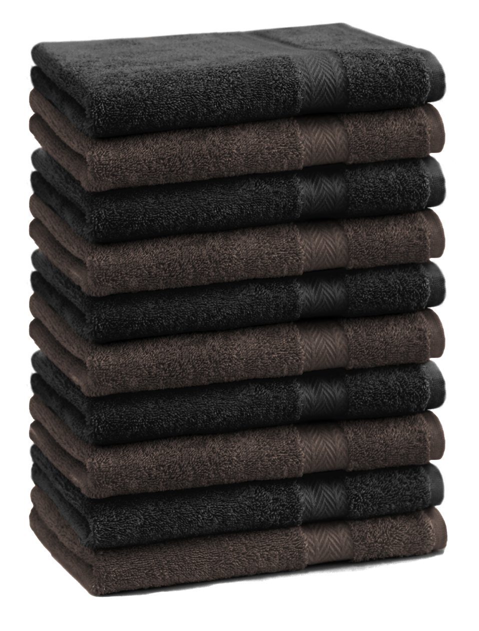 Betz Gästehandtücher 10 Stück Gästehandtücher Premium 100% Baumwolle Gästetuch-Set 30x50 cm Farbe dunkelbraun und schwarz, 100% Baumwolle