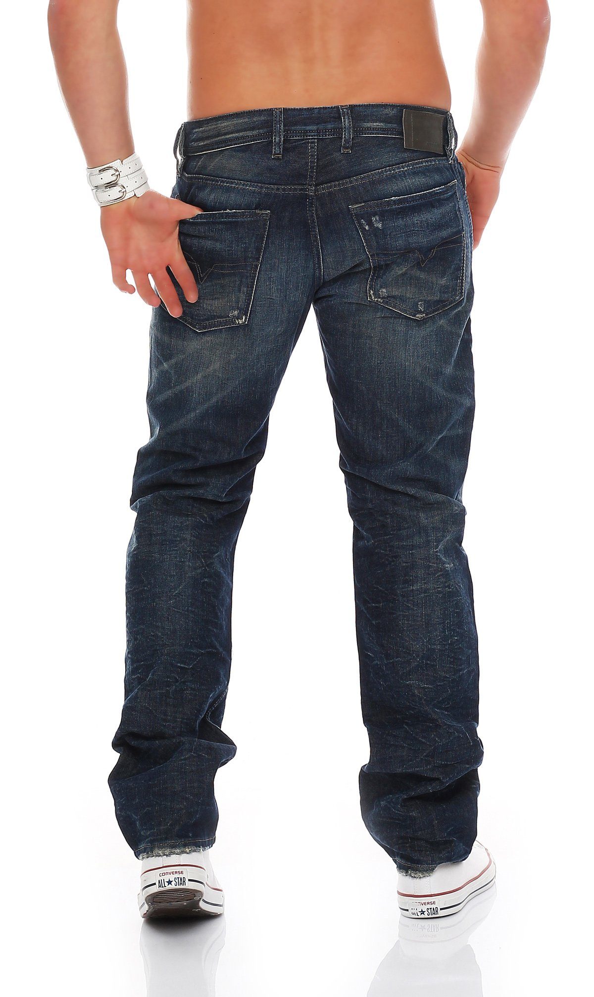 Waykee Anteil, W28 Stretch Style, Blau, L32 Pocket Regular-fit-Jeans Herren Used-Look, ohne Größe: Diesel 5 Destroyed 0837A