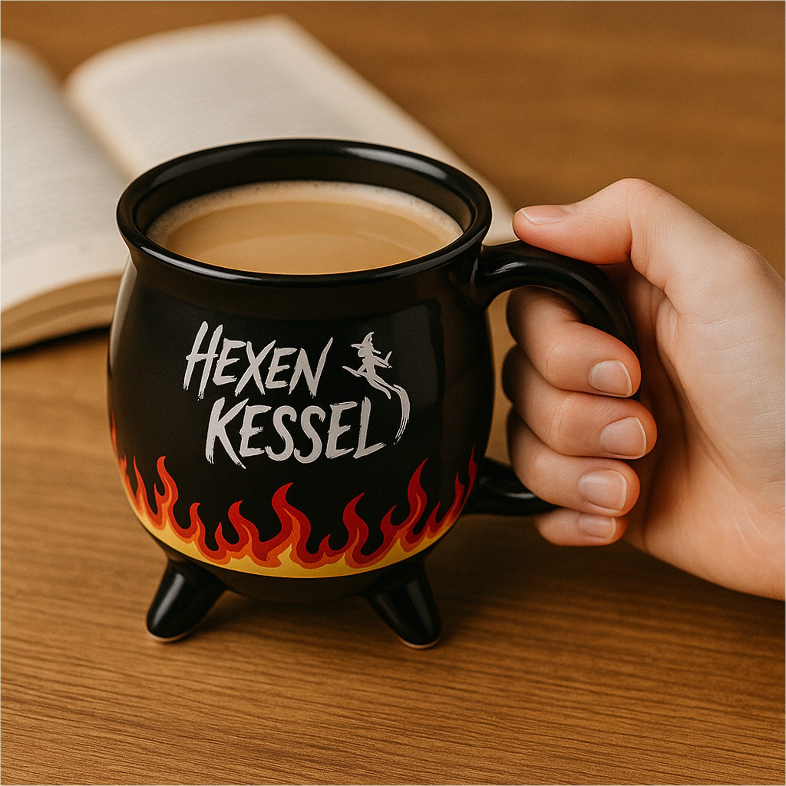 Gravidus Tasse Hexenkessel Becher schwarz mit Farbwechsel aus Steingut 350 ml, Steingut