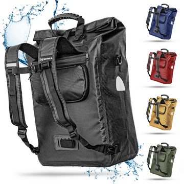 Bronea Fahrradtasche 3-in-1 Wasserdicht - 28L - SCHWARZ - Kombi Rucksack & Umhängetasche (Schnellmontage an Gepäckträger, integrierte Laptoptasche), Diamond-Struktur Laptoptasche 100% Wasserdicht Reflektierende Elemente