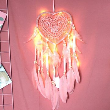 Gontence Hängedekoration Herz Traumfänger mit Federn und LED (1 St)