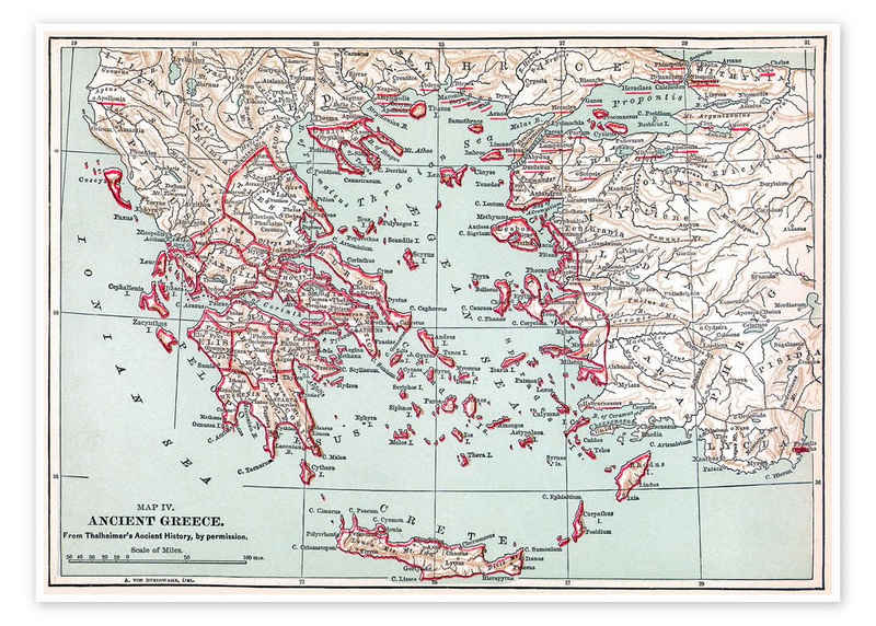 Posterlounge Poster Granger Collection, Karte vom antiken Griechenland (Englisch), Wohnzimmer Illustration
