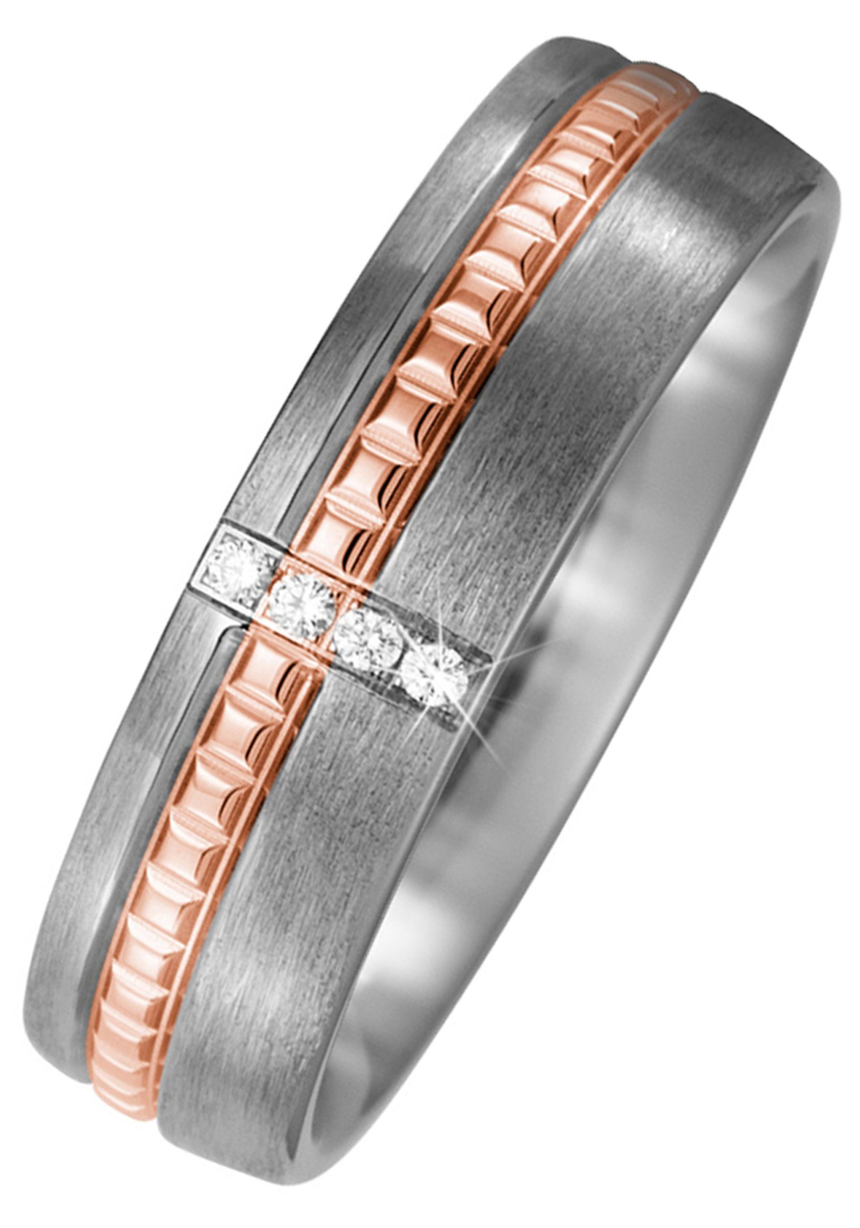 JOBO Partnerring Ring Titanring, Titan matt und 750 Roségold mit 4 Diamanten