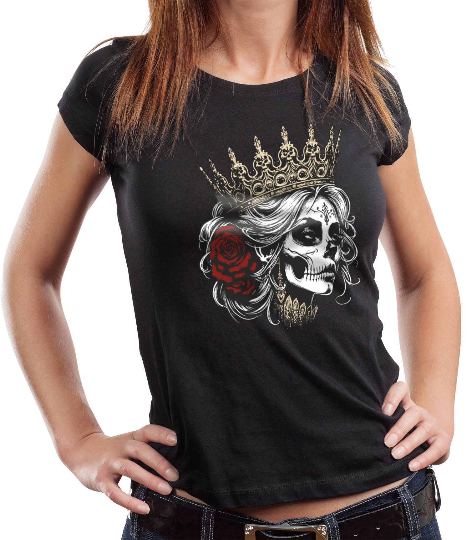 T-Shirt Damen Lady Biker Shirt: Skull Queen