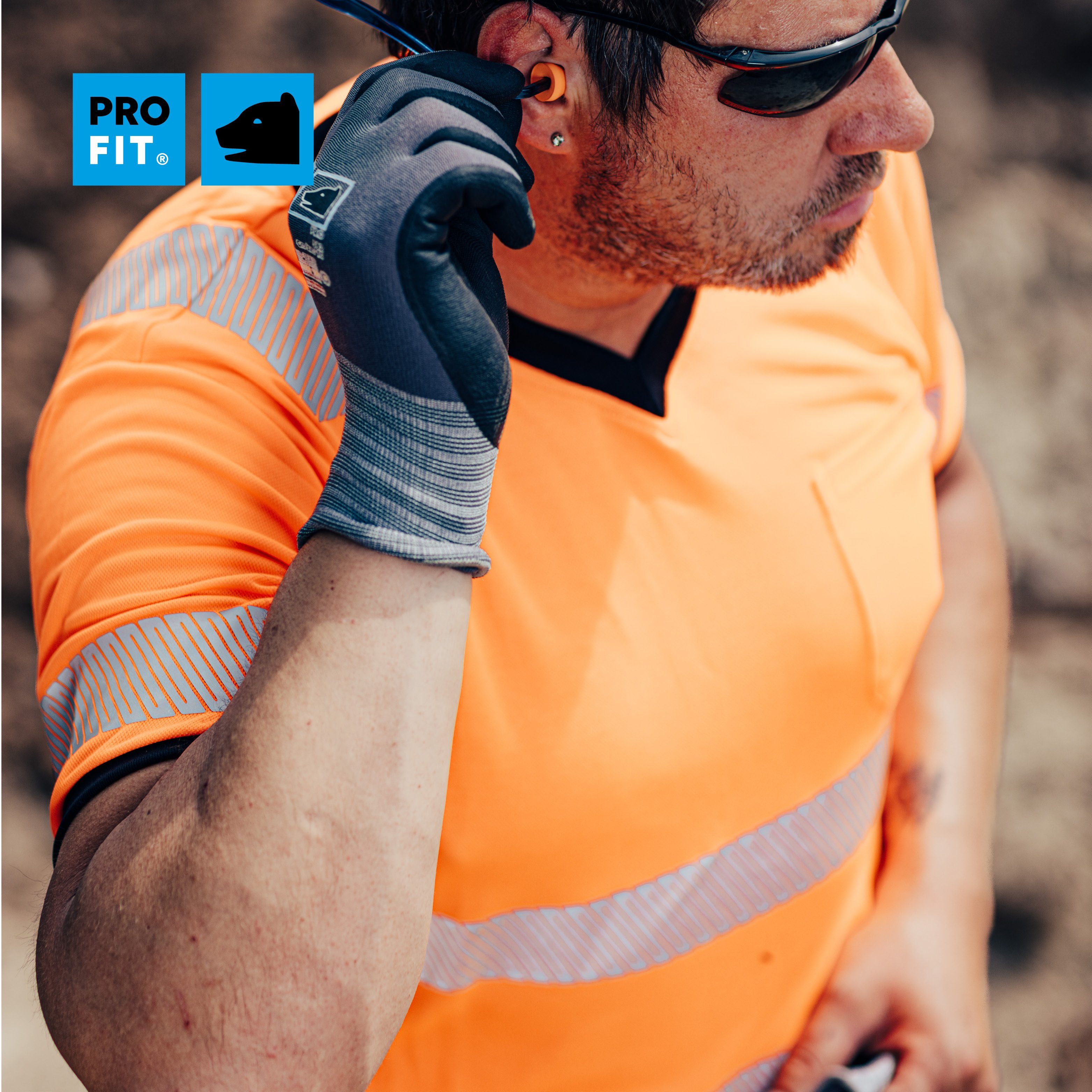 PRO FIT T-Shirt Warnschutz, Arbeits-Shirt, Warnshirt - Neonorange (1, Stück) Atmungsaktiv, Reflexstreifen, UV-Schutz, Allergiker geeignet, Unisex