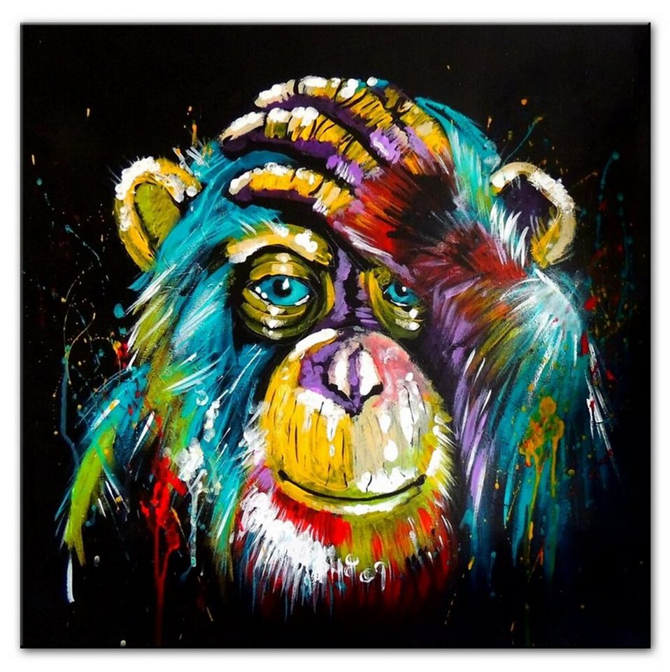 TPFLiving Kunstdruck (OHNE RAHMEN) Poster - Leinwand - Wandbild, Grafitti  Art - Bunter, denkender Affe (Verschiedene Größen), Farben: Leinwand bunt -  Größe: 30x30cm