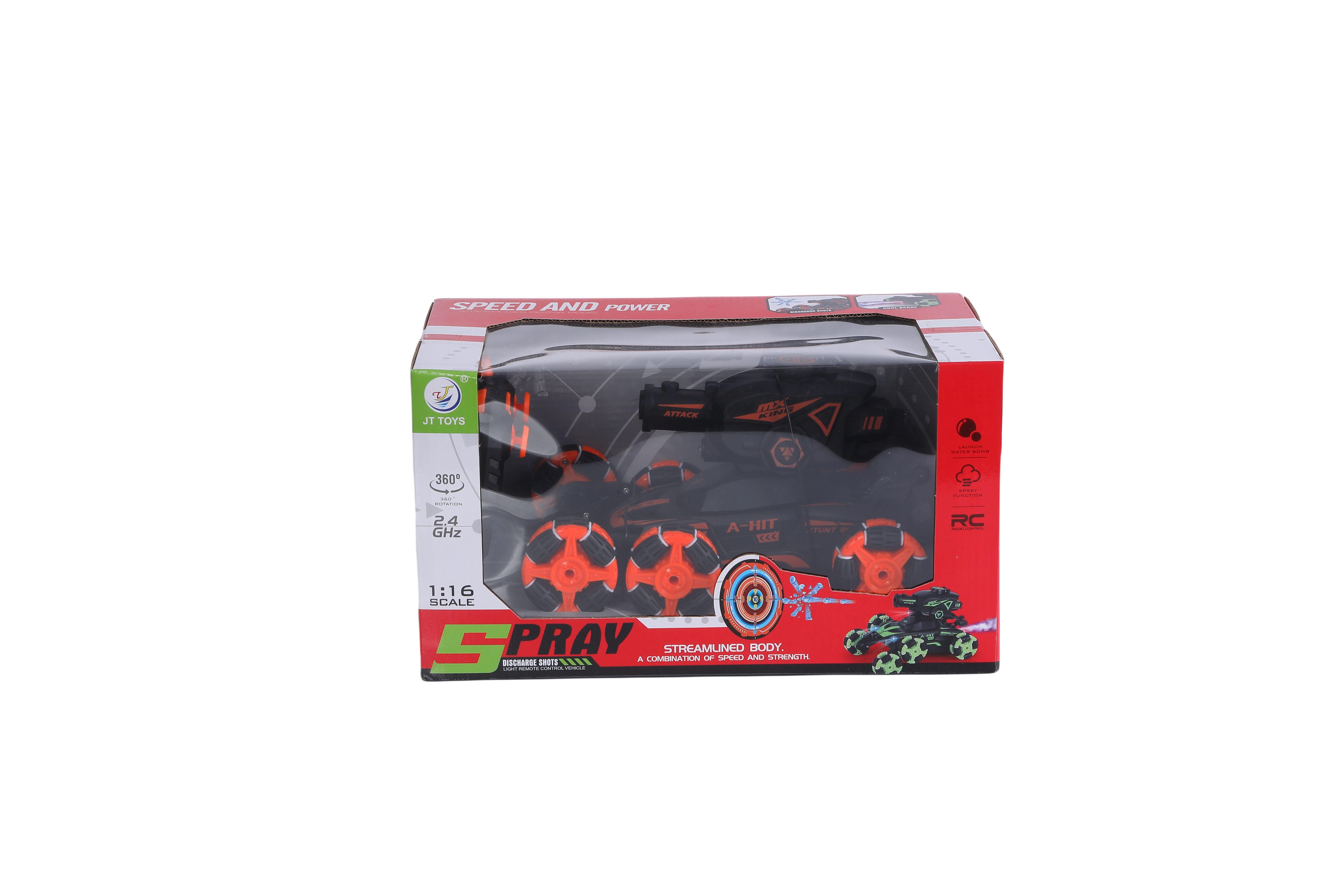 FUNFY RC-Auto RC-Stuntauto im Maßstab 1:16 mit 6 Rädern, zum Klettern und Schießen (Nebeleffekt, Hindernisüberquerung, 4WD und wiederaufladbarem Akku, Mit 6 Rädern für 45-Grad-Fahrt), Schnelles, geländetaugliches RC-Auto mit langer Akkulaufzeit.