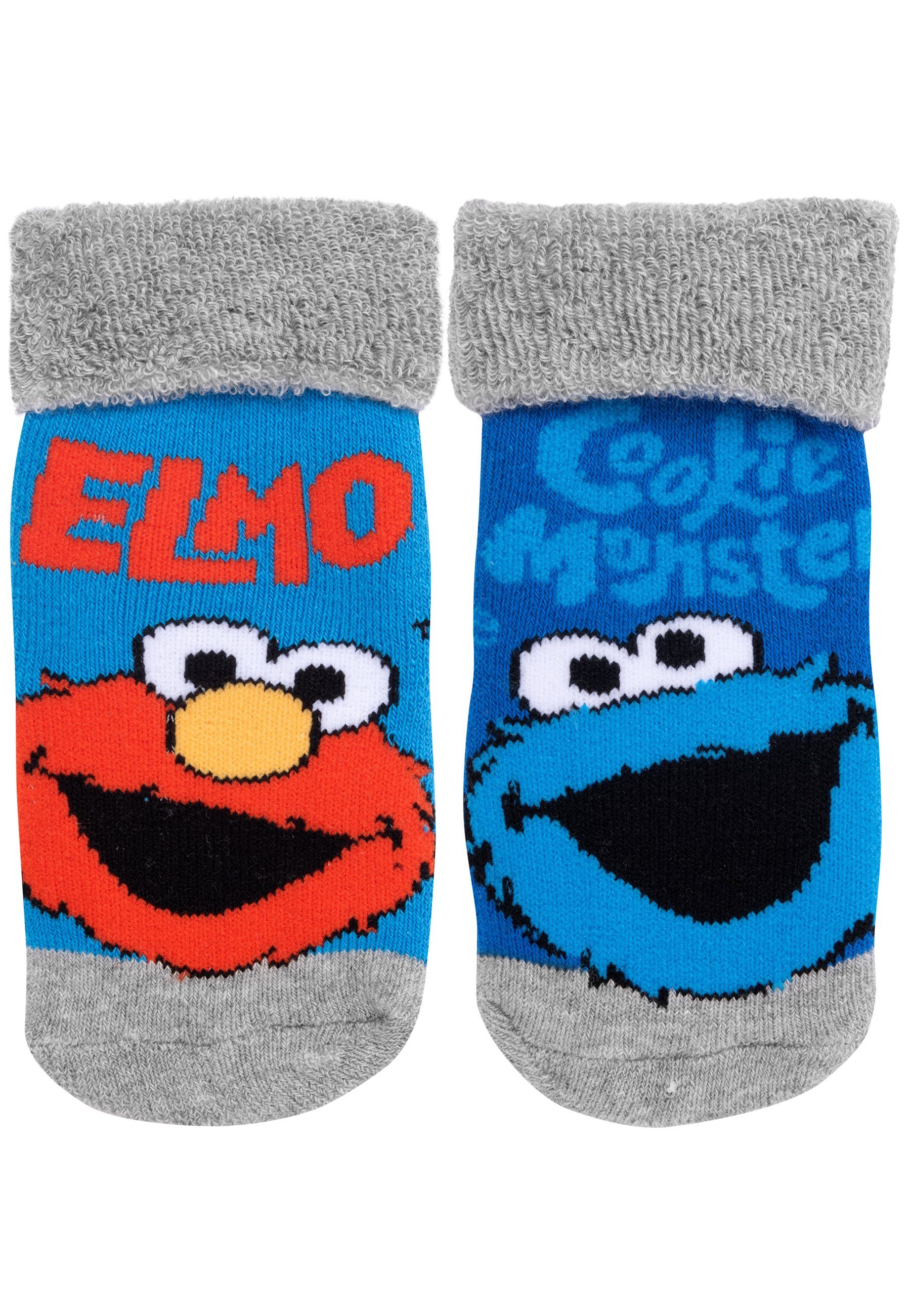 United Labels® Socken Sesamstraße - Krümelmonster & Elmo - ABS, rutschfest, 2er-Pack