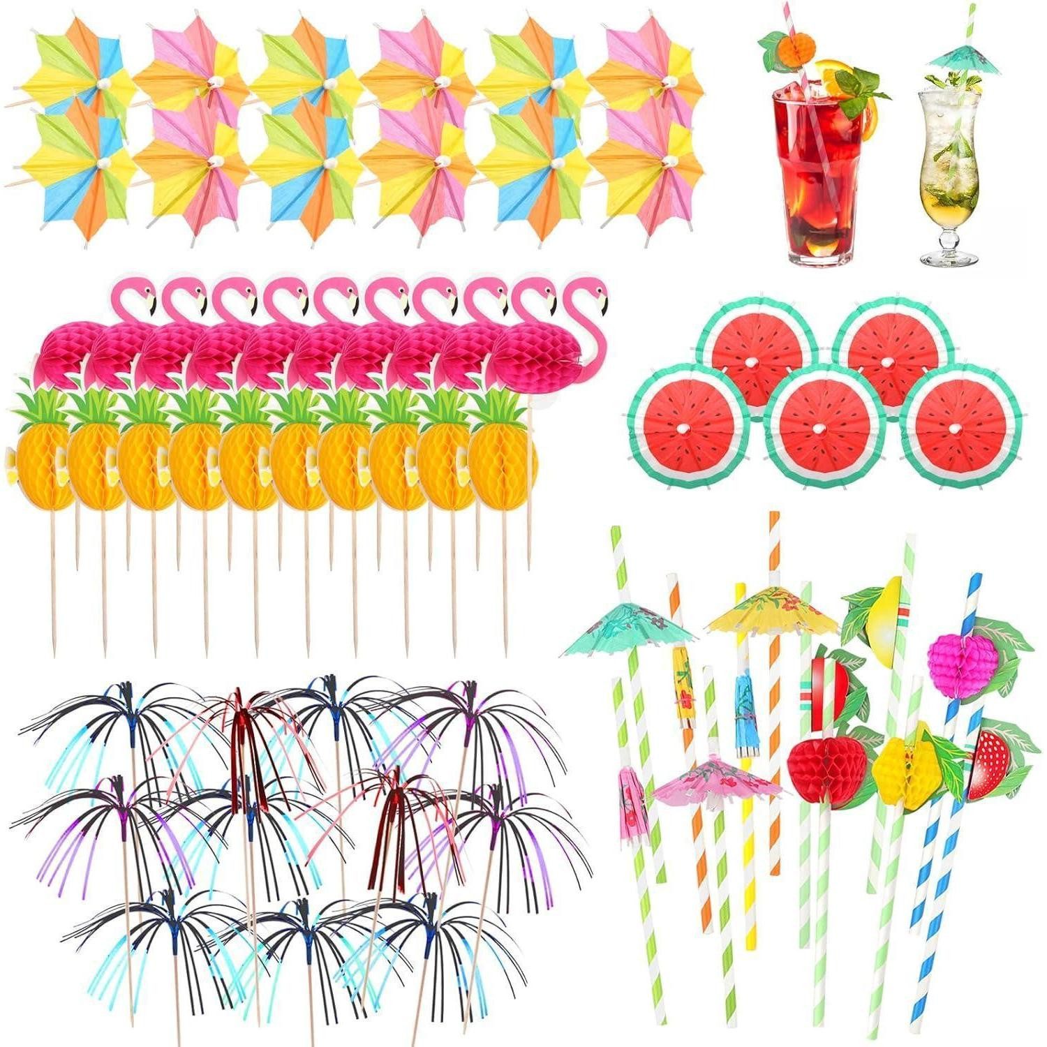 LuxusKollektion Bastel-Strohhalme Cocktail Deko Set 80 Stück Cocktailschirmchen Zubehör für Party