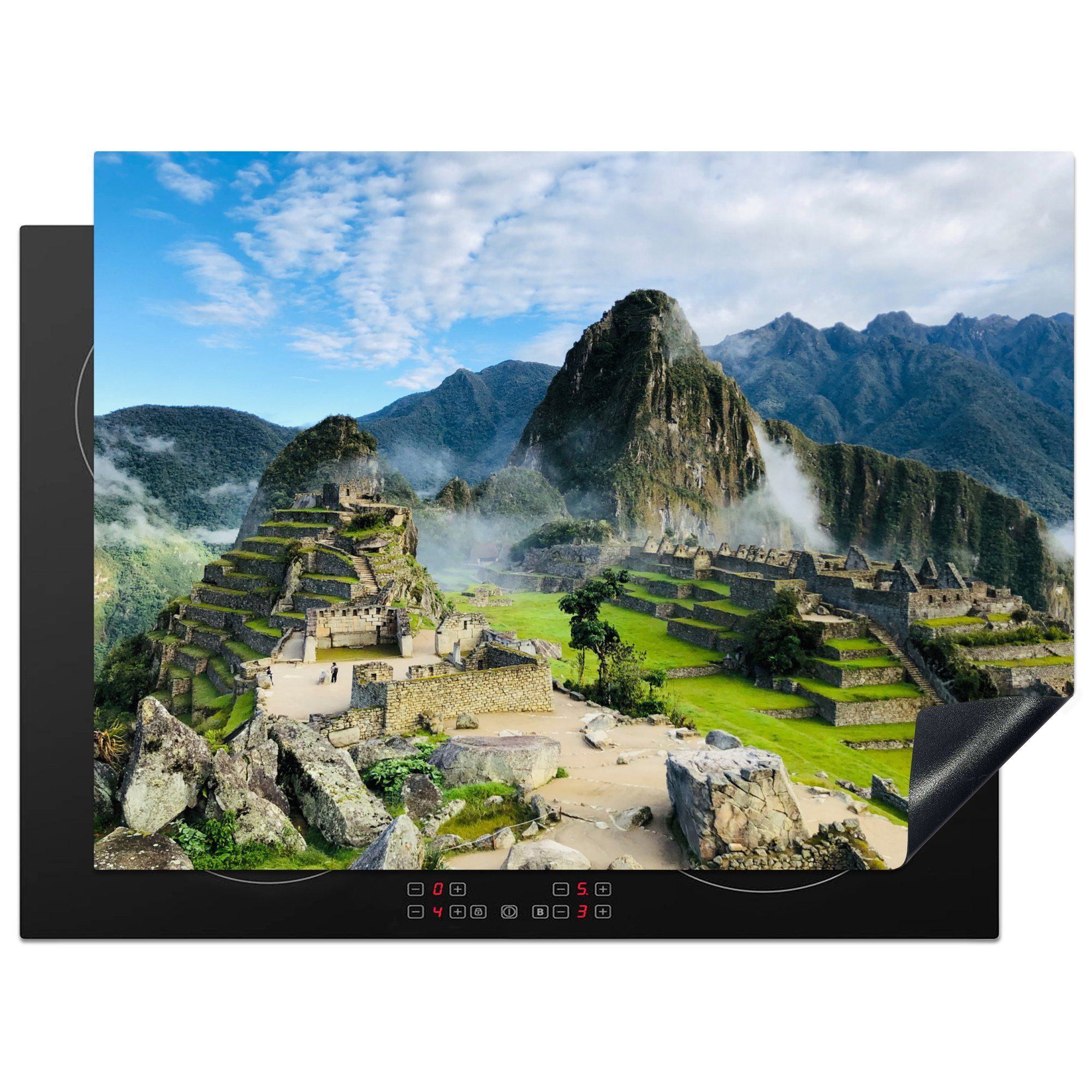 MuchoWow Herdblende-/Abdeckplatte Machu Picchu, Peru, Vinyl, (1 tlg), 70x52 cm, Mobile Arbeitsfläche nutzbar, Ceranfeldabdeckung