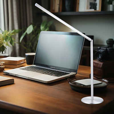 Globo Schreibtischlampe, LED-Leuchtmittel fest verbaut, Neutralweiß, LED Tischleuchte Schlafzimmerlampe Metall Acryl nickel-matt H 80 cm