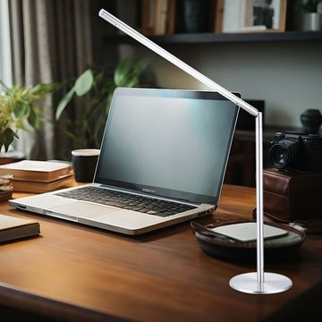 etc-shop Schreibtischlampe, LED-Leuchtmittel fest verbaut, Neutralweiß, LED Tischleuchte Schlafzimmerlampe Metall Acryl nickel-matt H 80 cm