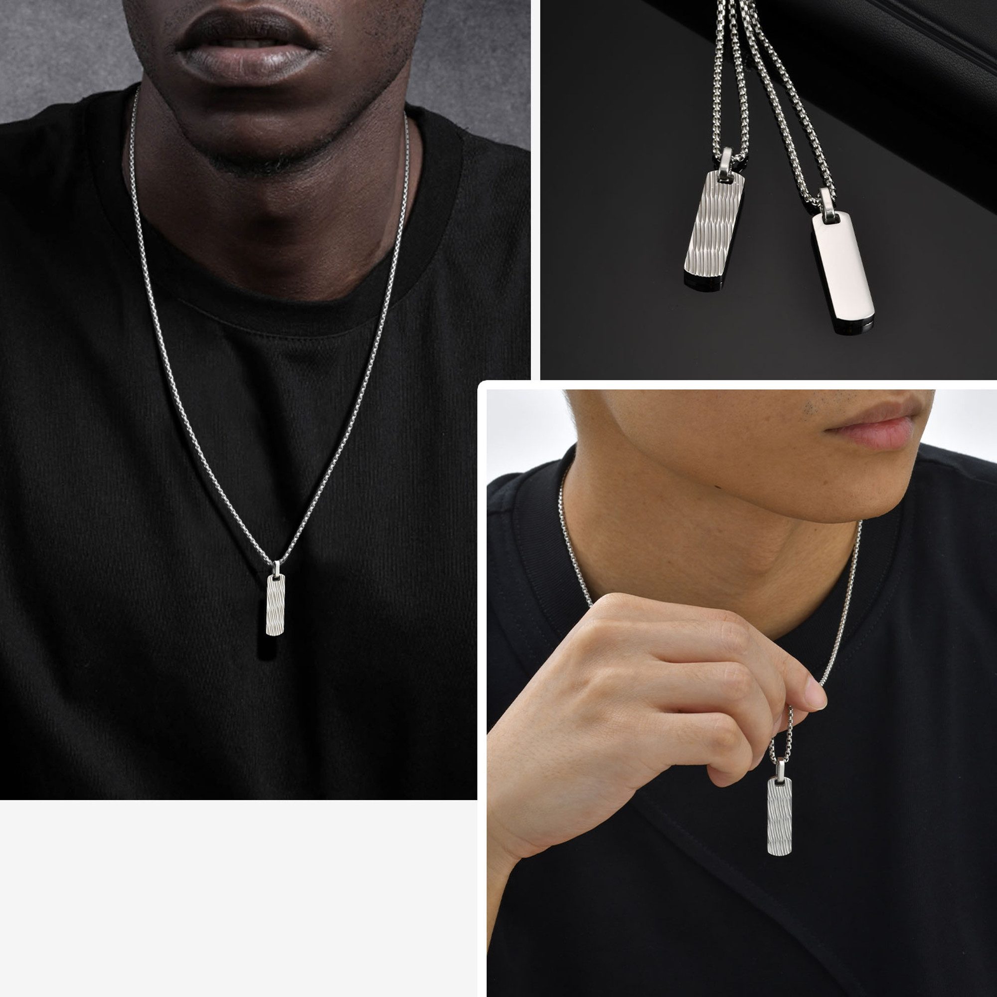 KARMA Kette mit Anhänger Silber Halskette Herren Edelstahl Herrenschmuck (wasserfest hypoallergen, Geschenk für Ihn), Herrenhalskette – Bild 4 von 5