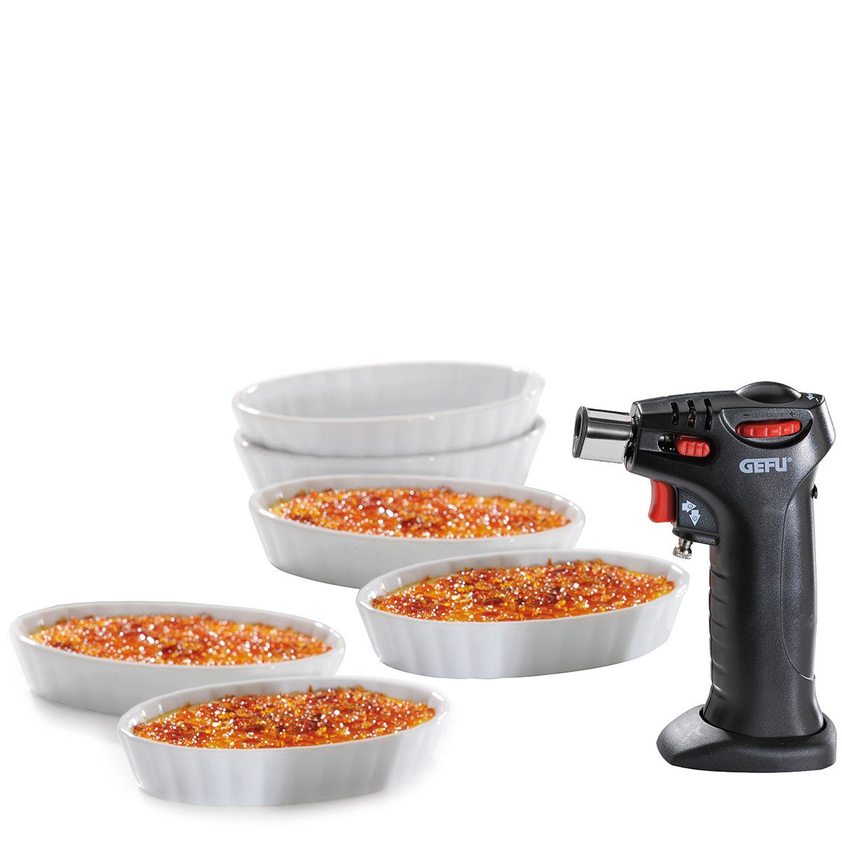 GEFU Flambierbrenner Crème Brûlée Set CARMELLO, 5 + 2-tlg. 1 Flambierbr