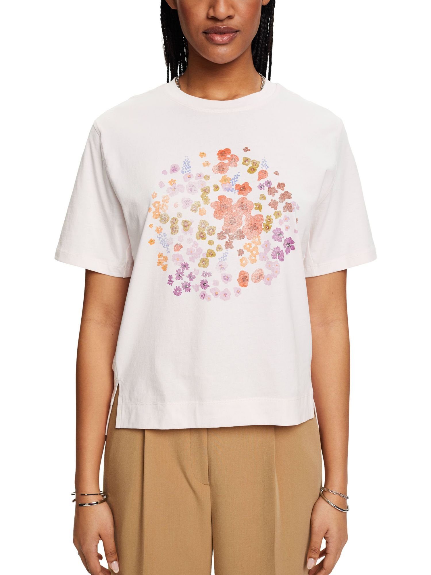 mit T-Shirt T-Shirt Esprit LIGHT (1-tlg) Blumen-Print PINK