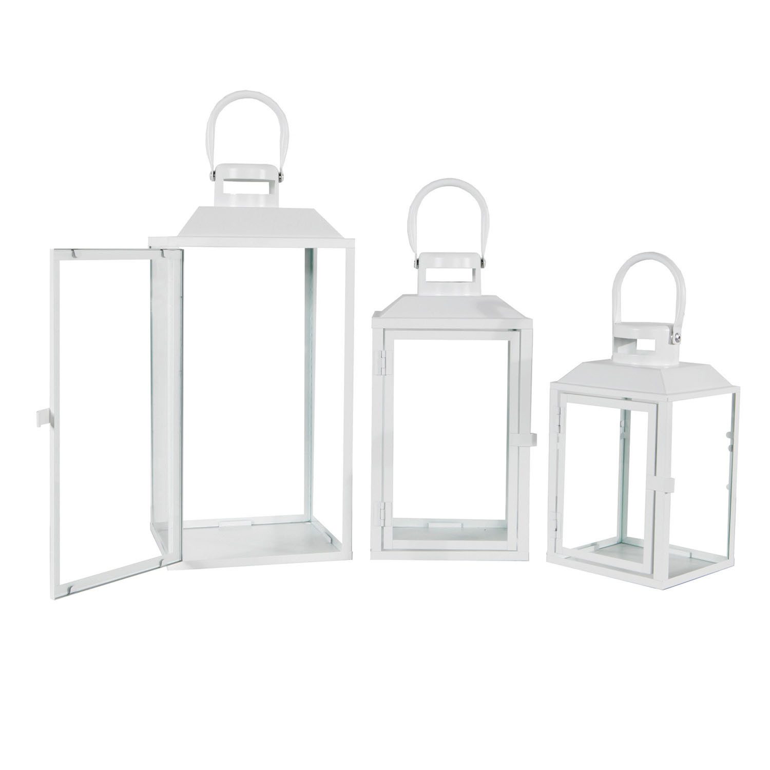 Mojawo Laterne 3er Gartenlaternen Laternen Metall Windlicht Weiß H24/33/41cm. € 44,99