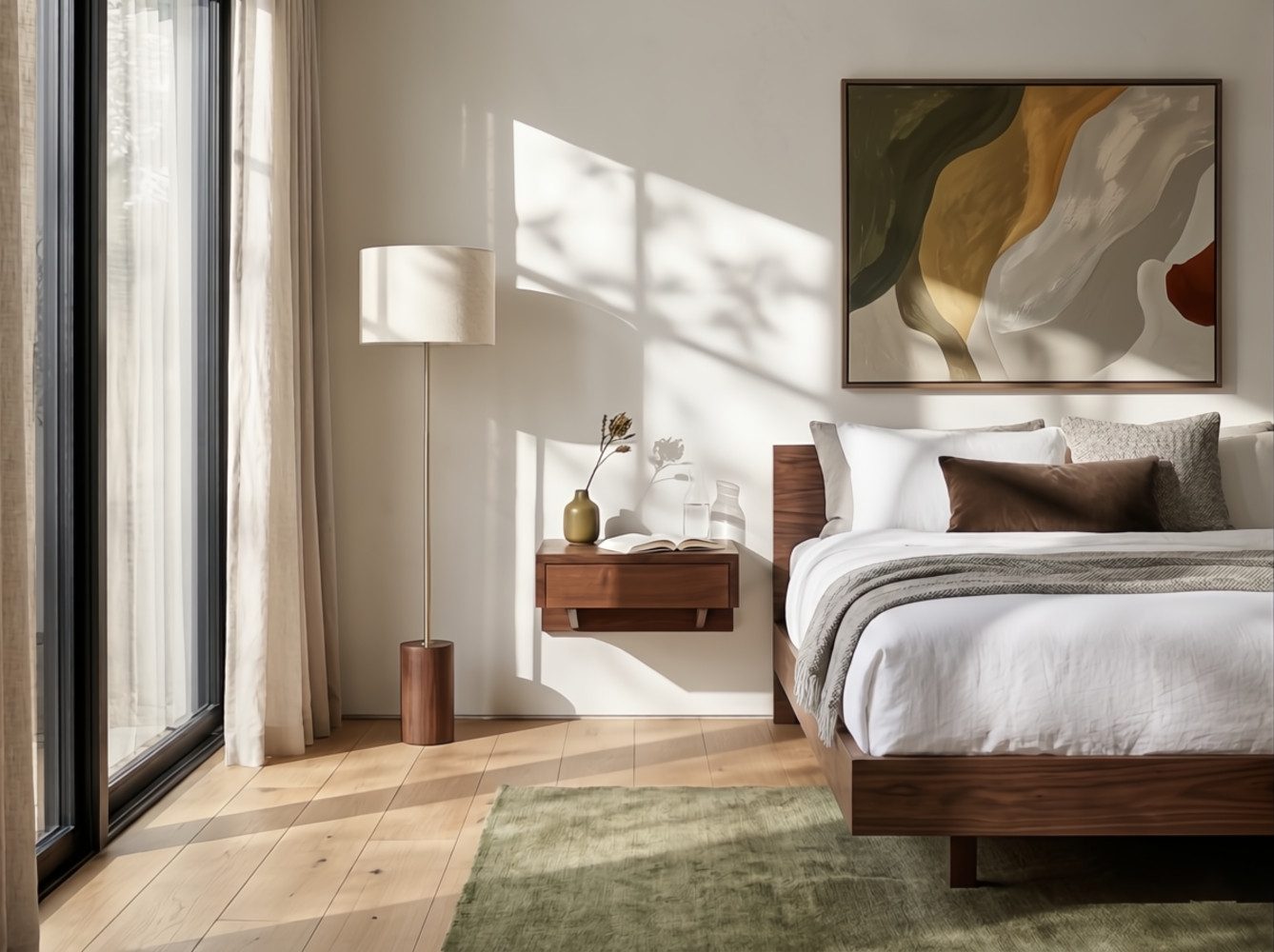 Woodek Design Nachttisch BO, Ablagetisch aus 100 % massivem Nussbaum, matt lackiert (H 18 x B 40 x T 30 cm, 1-St., hängende und moderne Nachttischkonsole), funktionales Wandregal mit Schublade