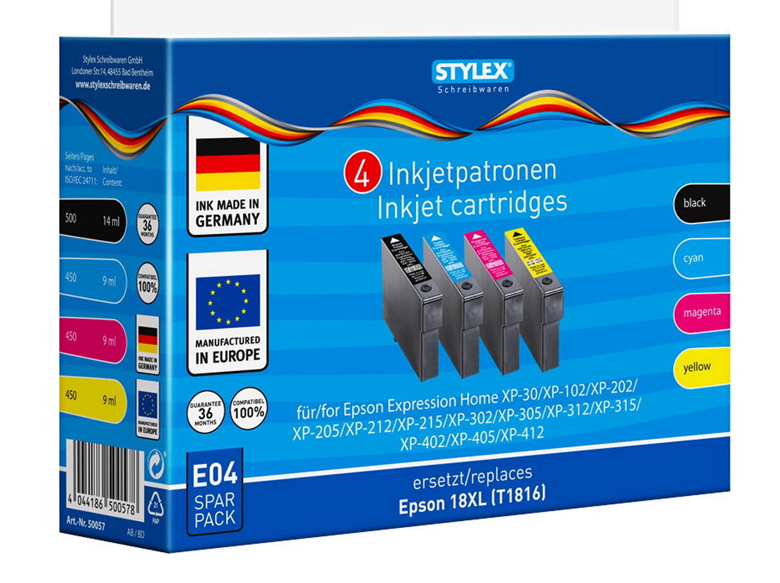 Stylex Schreibwaren Druckerptronen für Epson Expression Home XP-30/XP-30/XP-102/XP-202 ... Nachfülltinte (x)