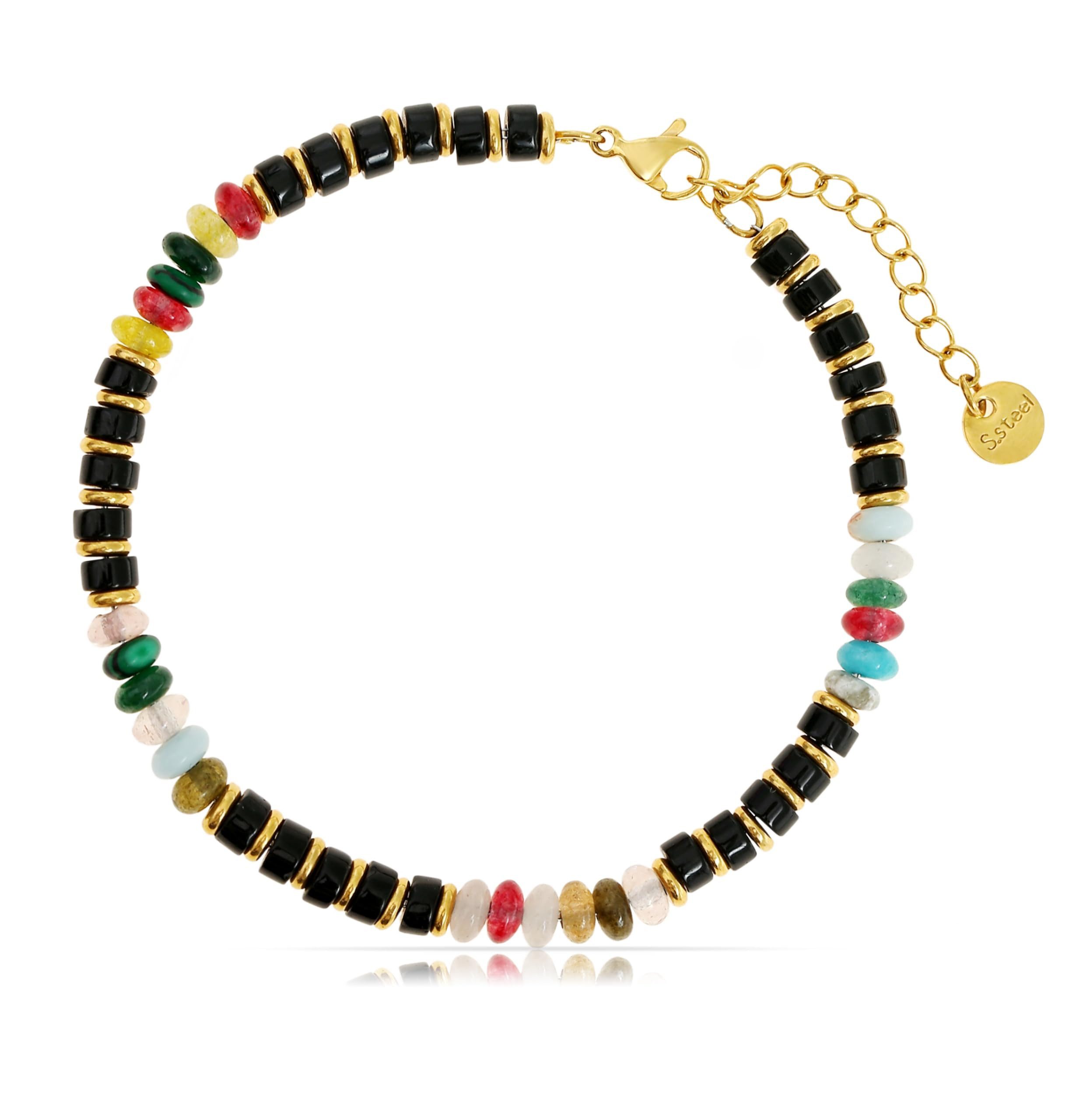Made by Nami Armband Herren mit Türkisen und Dunkelgrünen Perlen Glücksarmband, 17 + 5 cm Länge Geschenk für Ihn Freundschaftsarmbänder
