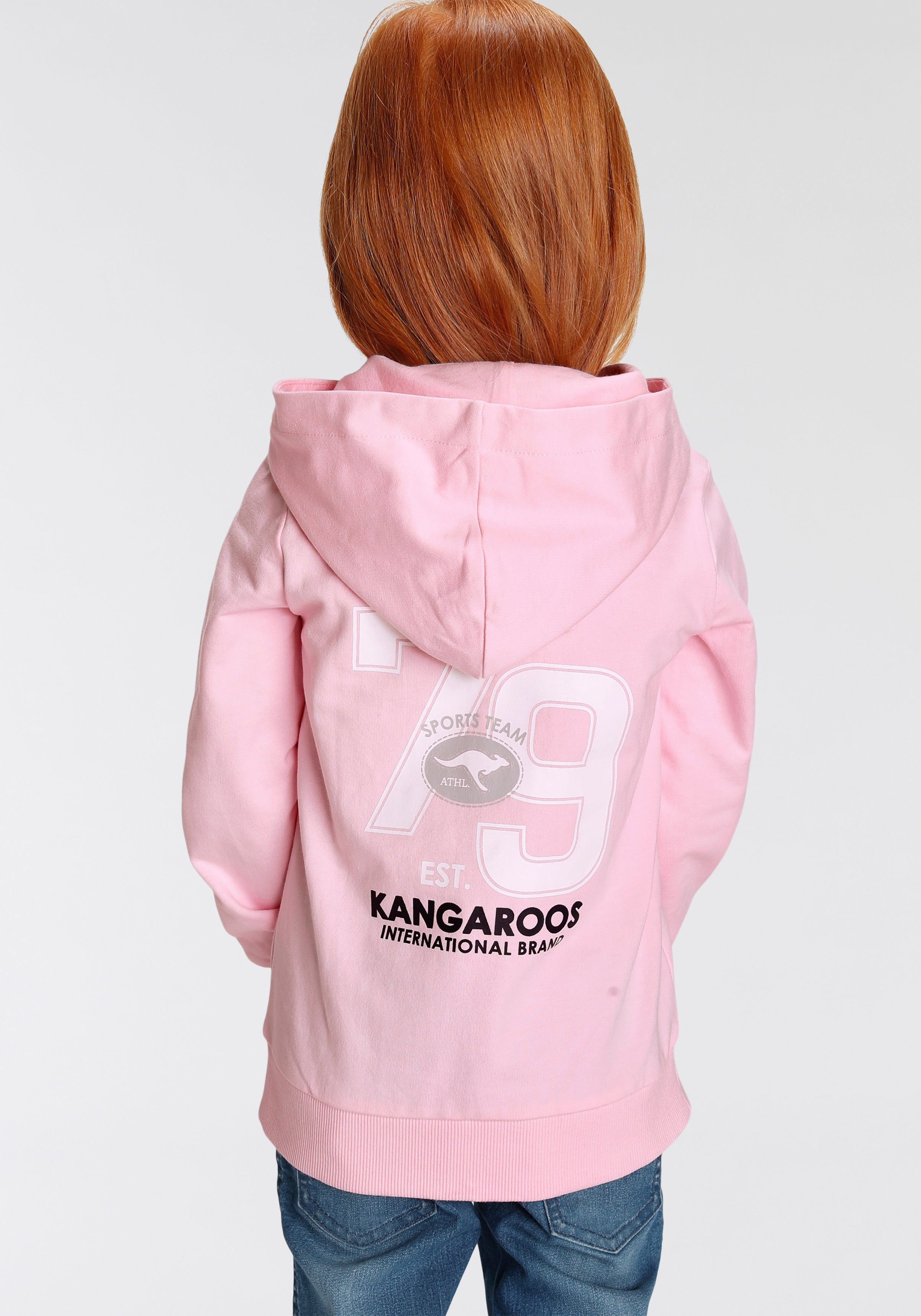 KangaROOS Kapuzensweatshirt Kleine Mädchen Langarm, hüftlange Basic-Passform, stylischer Druck