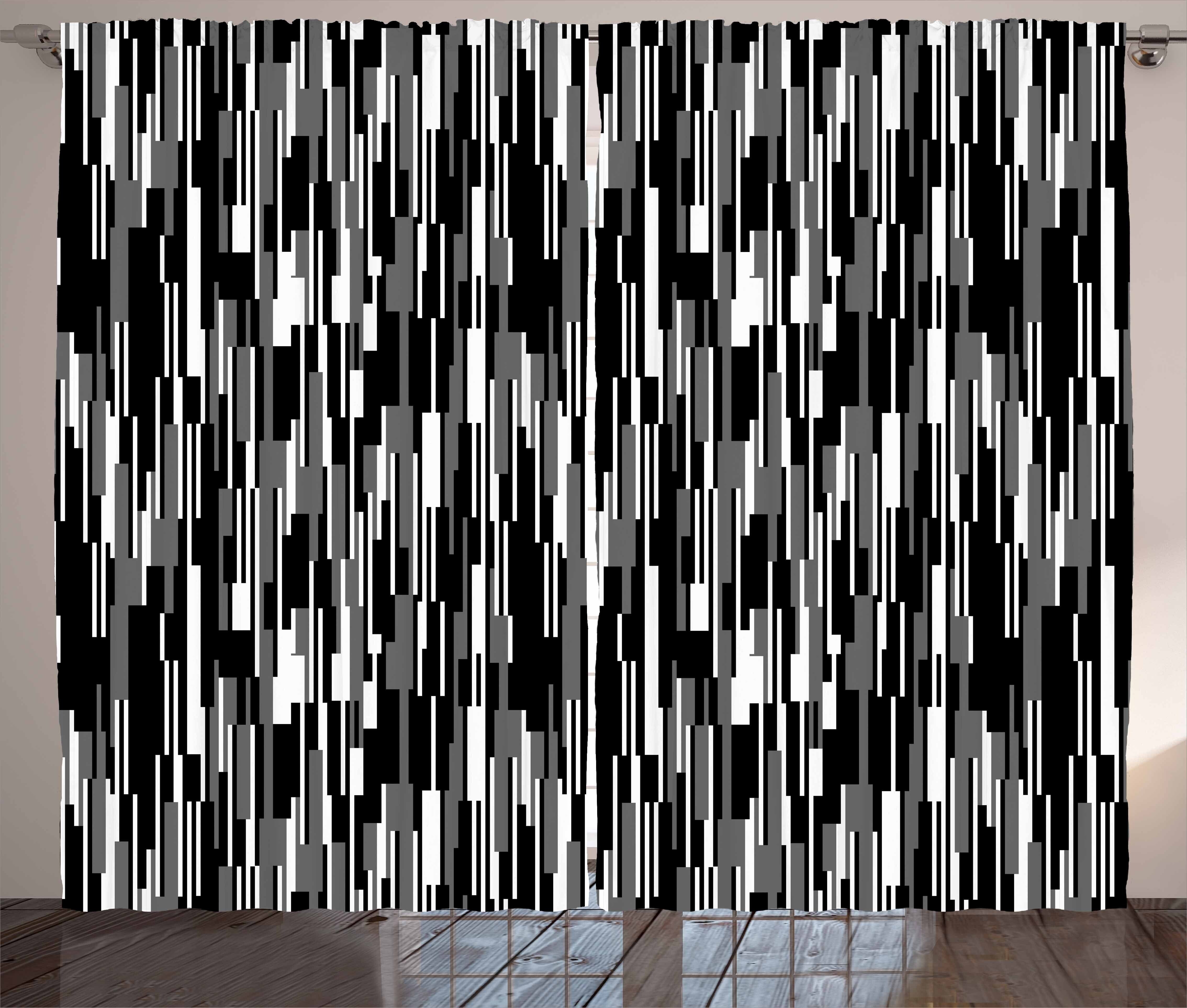 Gardine Schlafzimmer Kräuselband Vorhang mit Schlaufen und Haken, Abakuhaus, Schwarz und weiß abstrakte Linien