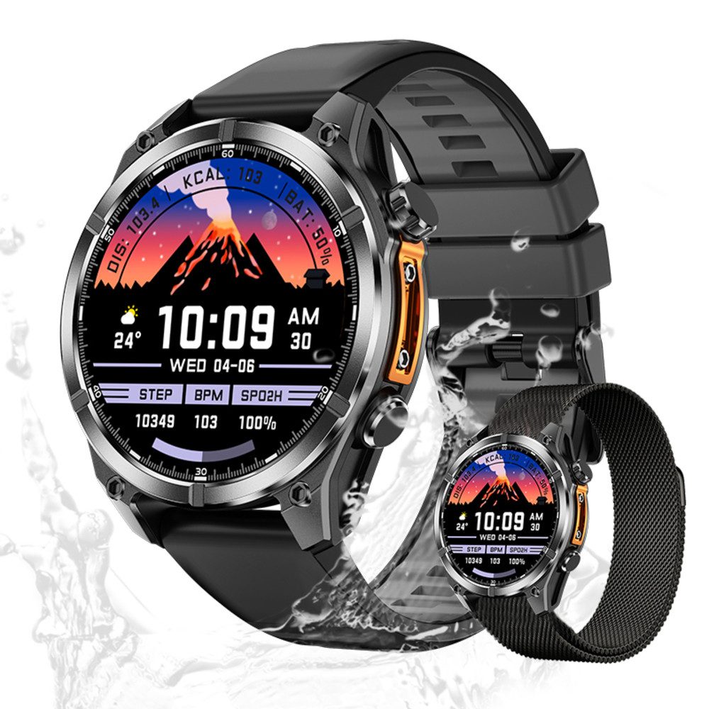 Zevelora Herren's Telefonfunktion 3 ATM Wasserdicht Fitness-Tracker Smartwatch (1.43 Zoll, Android/iOS), Elegante Fitnessuhr mit AMOLED Display Bluetooth Anrufen & 3ATM Schutz