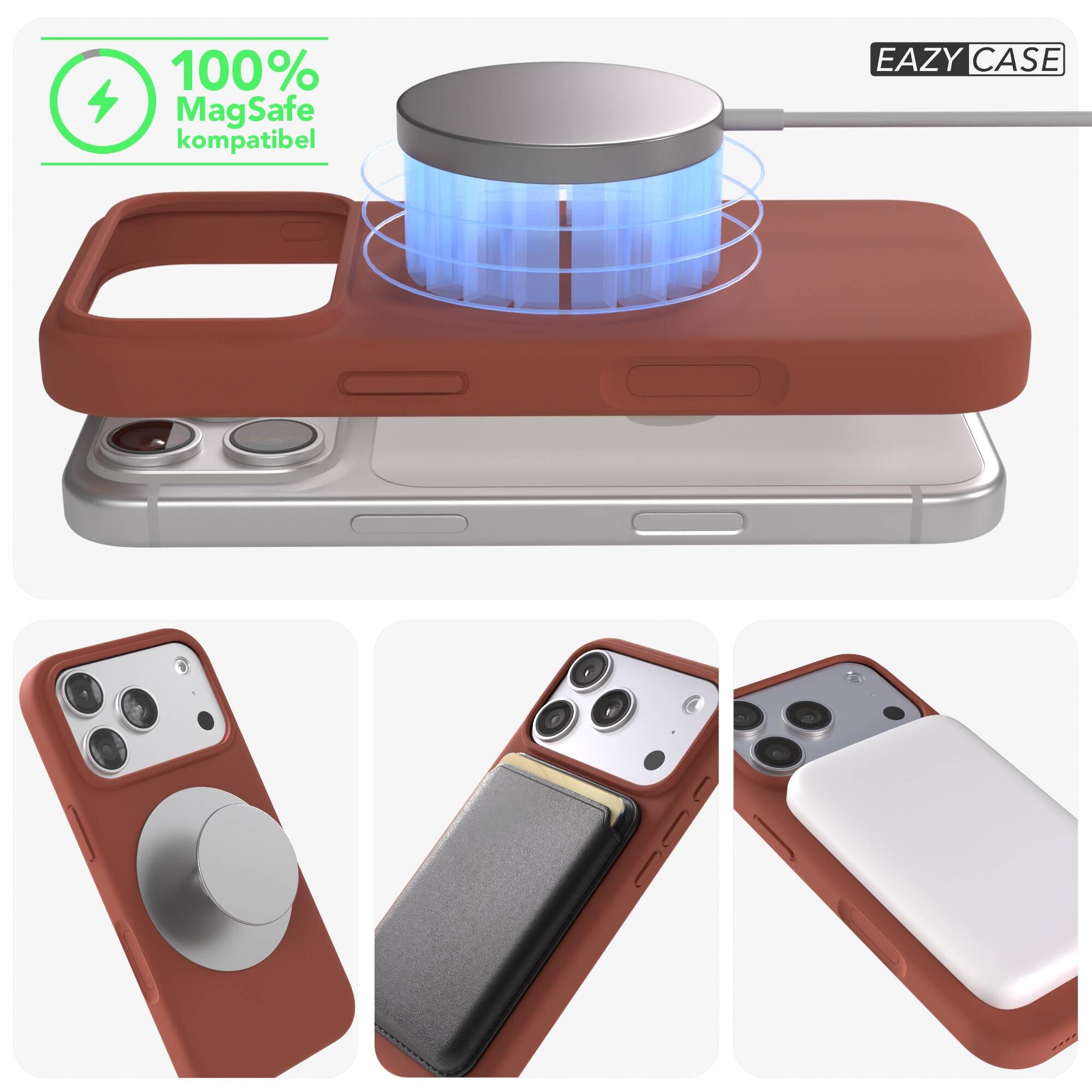 EAZY CASE Handyhülle für Apple iPhone 17 Pro Hülle Silikon 6,3 Zoll, Handy Softcase MagSafe mattierte Silikonhülle Back Cover Soft Braun – Bild 5 von 5