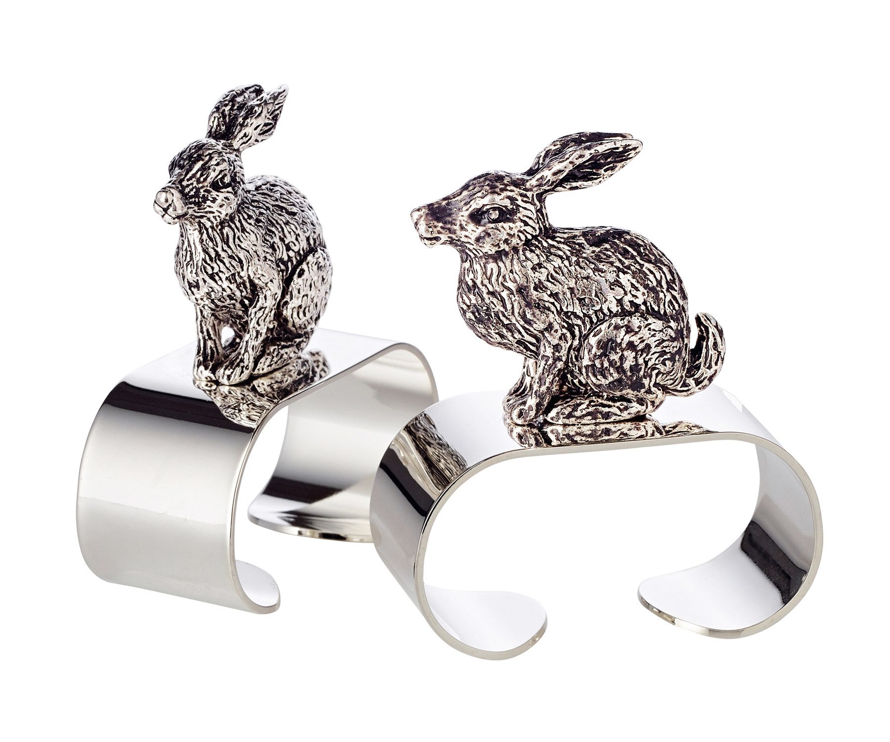 EDZARD Serviettenring Hase sitzend, Stahl, 2er-Set, Hase-Motiv, schwerversilbert, H 6 cm