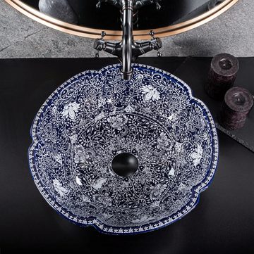 wohnwerk.idee Aufsatzwaschbecken Waschbecken Vintage Blau Orientalisch Bunt Ornamente Sevilla