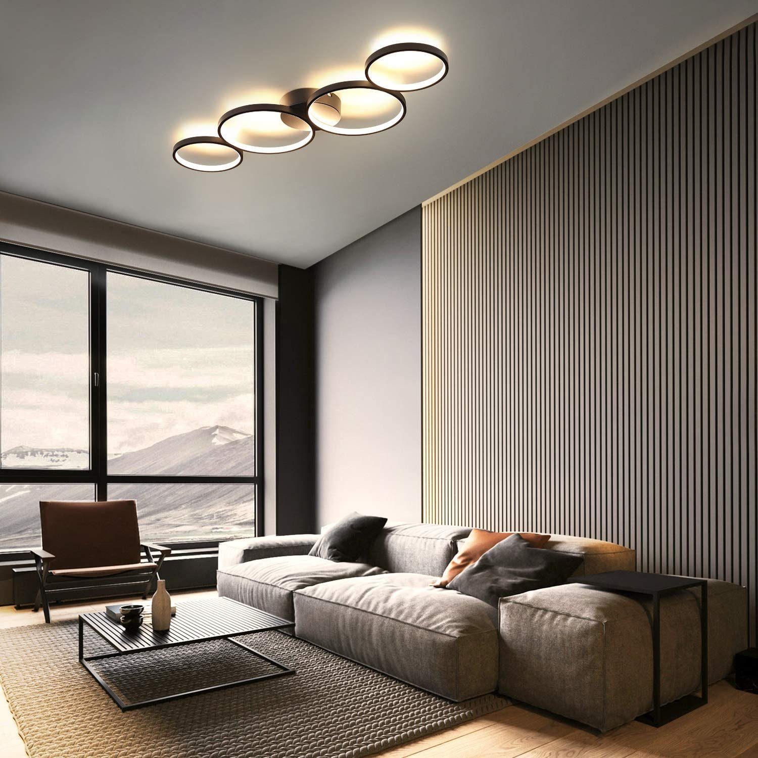 Nettlife LED Deckenleuchte 4 Flammig Wohnzimmer Deckenlampe 37W Modern Warmweiß Ringoptik Schwarz, LED fest integriert, warmweiß, Wohnzimmmer,Schlafzimmer, Flur – Bild 4 von 5
