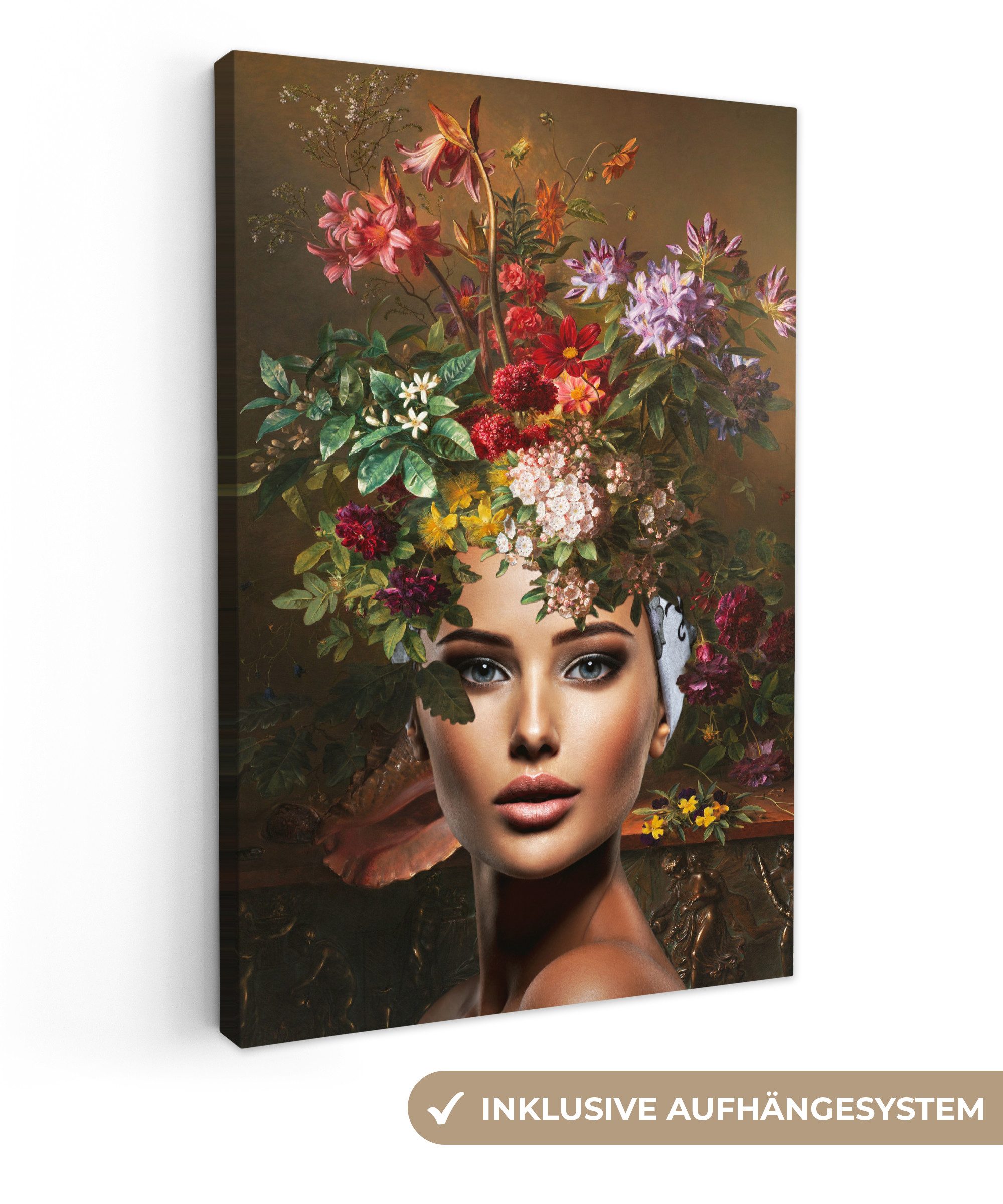 Leinwandbild Frau - Blumen - Farben