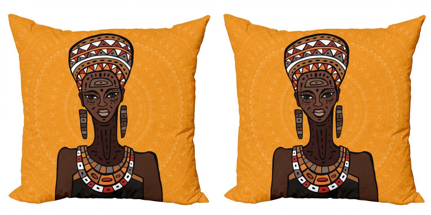 Kissenbezüge Modern Accent Doppelseitiger Digitaldruck, Abakuhaus (2 Stück), afrikanische Frau Long Neck Folk
