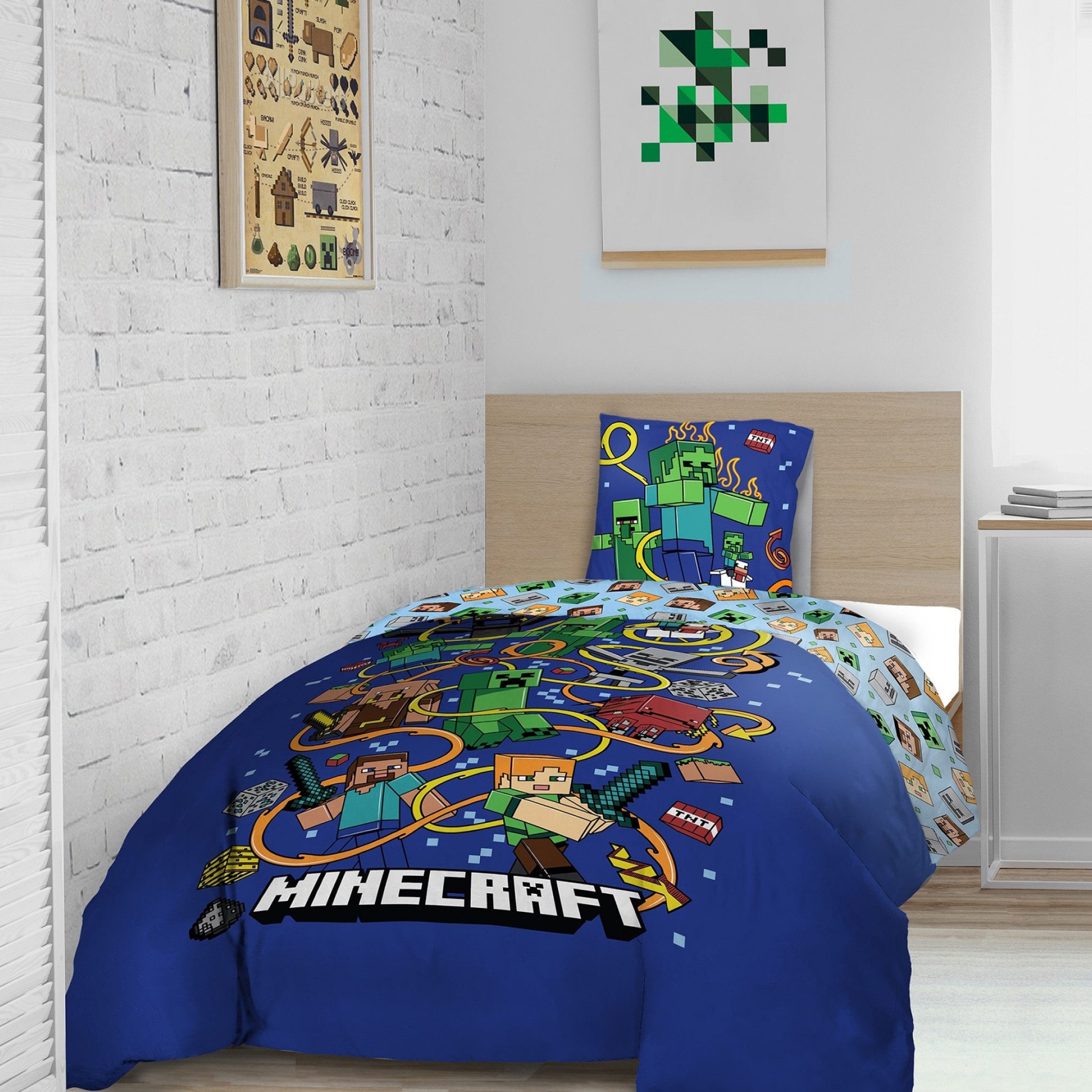 Familando Kinderbettwäsche Minecraft Slurp 135x200 80x80 cm aus 100% Baumwo günstig online kaufen