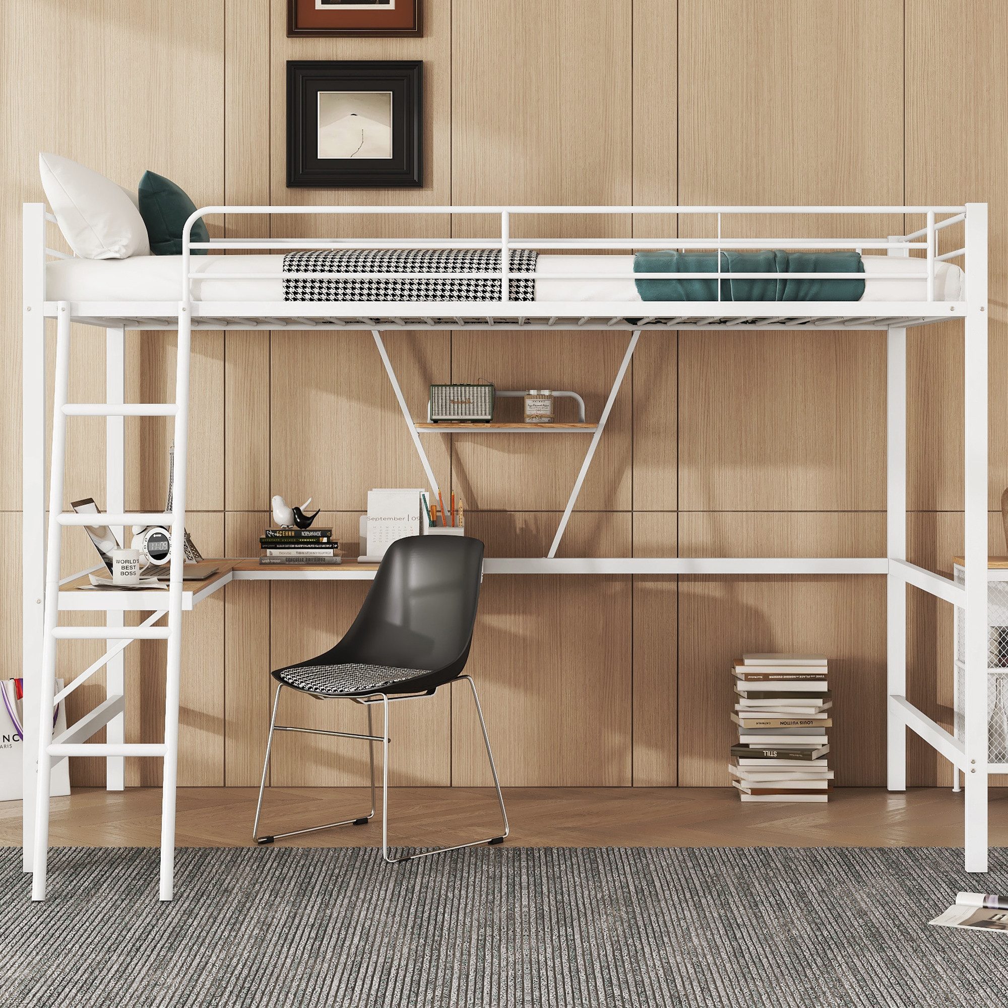 Flieks Hochbett Kinderbett Metallbett Etagenbett mit Schreibtisch und Regal günstig online kaufen