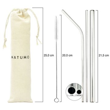 natumo Trinkhalme aus Edelstahl gerade & gebogen inkl. Bürste & Beutel - wiederwendbar, (13-tlg)