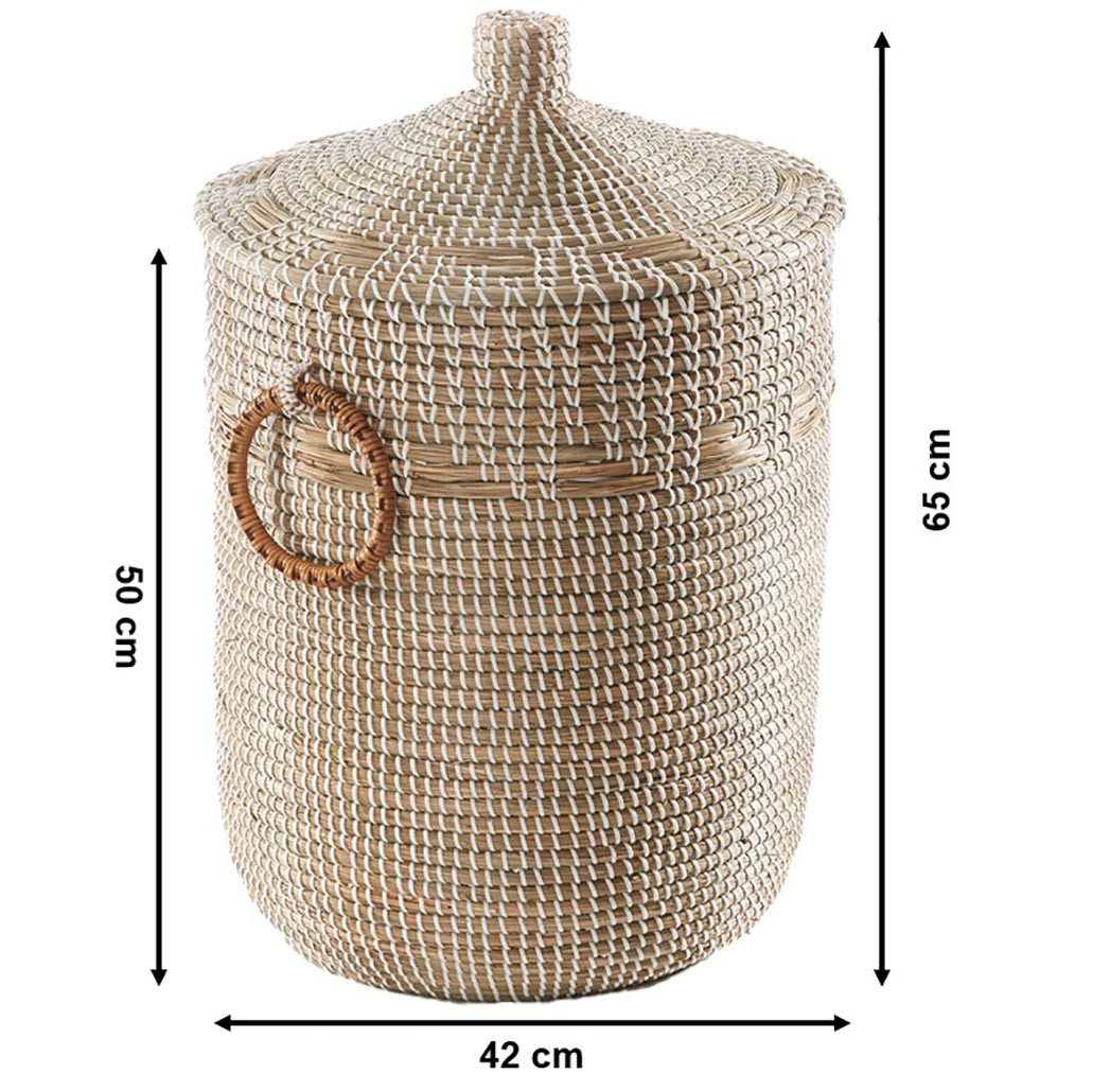 Kobolo Aufbewahrungskorb Schlangenkorb WOMA WHITE aus Seegras mit Deckel (S günstig online kaufen