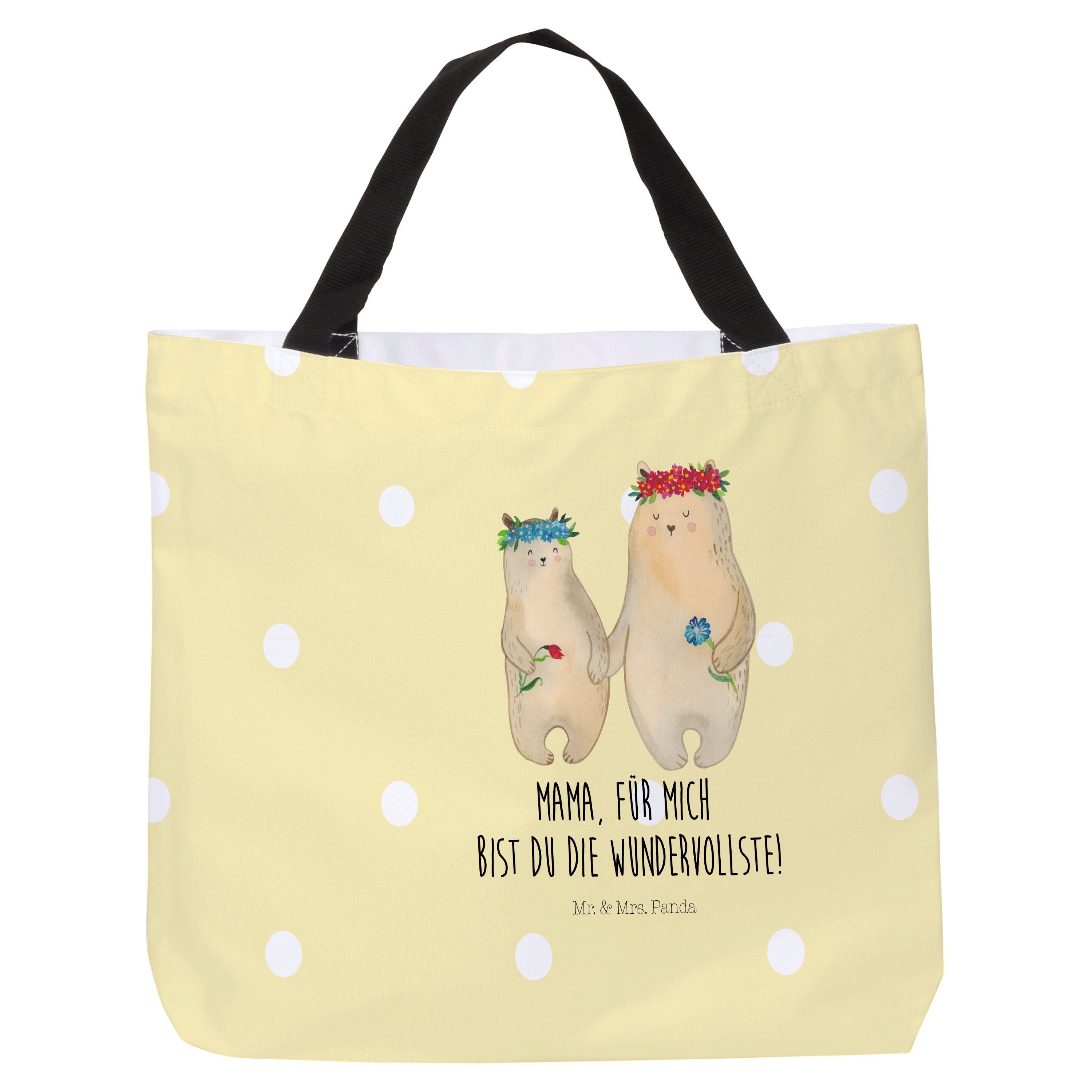Mr. & Mrs. Panda Shopper Bären mit Blumenkranz - Gelb Pastell - Geschenk, Freizeittasche, Mutt (1-tlg) | Shopper