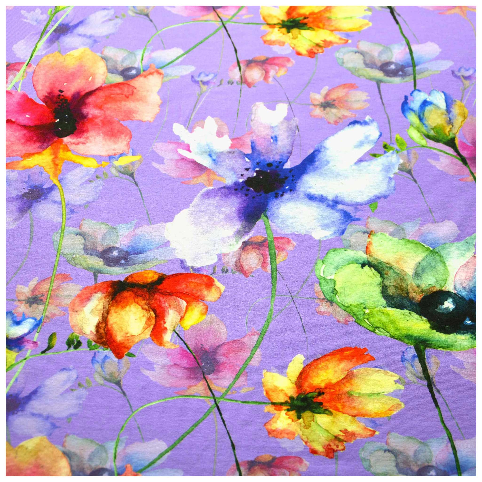 maDDma Stoff Jersey Sommerblumen ab 1m Viskose Sommerstoff Meterware, Motiv 6