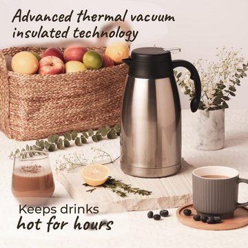 Pykal Karaffe 2L Isolierflasche, hält 24h warm, 60°C, 2L Thermoskanne, 24h Warmhalten, 60°C