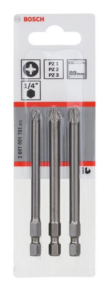 Thumbnail - BOSCH Bit-Set, 3 Teile, Schrauberbit Extra-Hart - PZ1, PZ2, PZ3 x 89 mm, 3-teilig