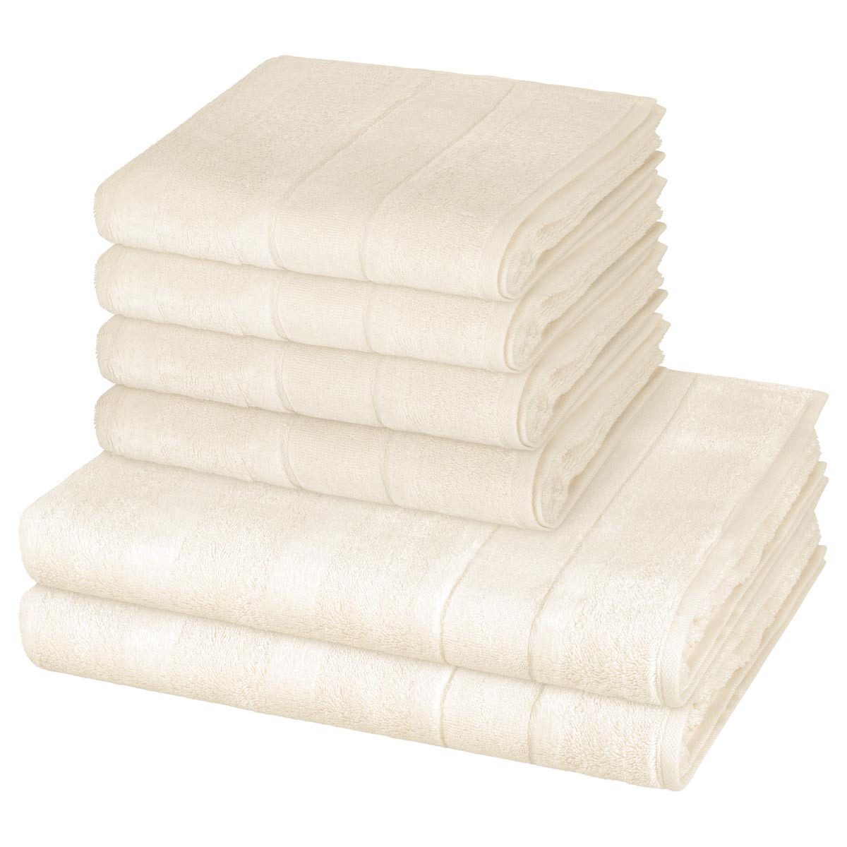 Cawö Handtuch Set Noblesse, Walkfrottee (Spar-Set, 6-St), 4 X Handtuch 2 X Duschtuch im Set - Baumwolle - Saugstark