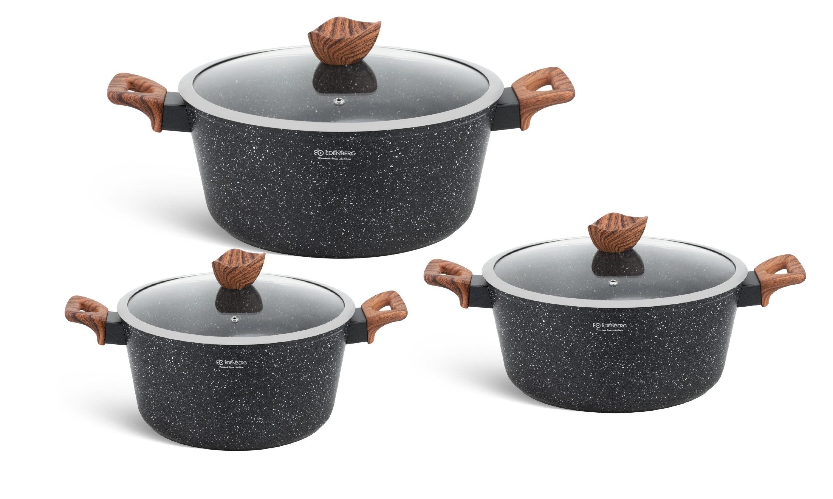 Edenberg Topf-Set Schöne schwarze Töpfe in 3 verschiedenen Größen 2.6L 4.4L 6.3L, Aluminiumguss, Aluminium, Keramik, Edelstahl, Glas (2,6L / 4,4L / 6,3L, 6-tlg., Zeitloses Design des Topfsets. Eine ideale Geschenkidee! Hochwertig)