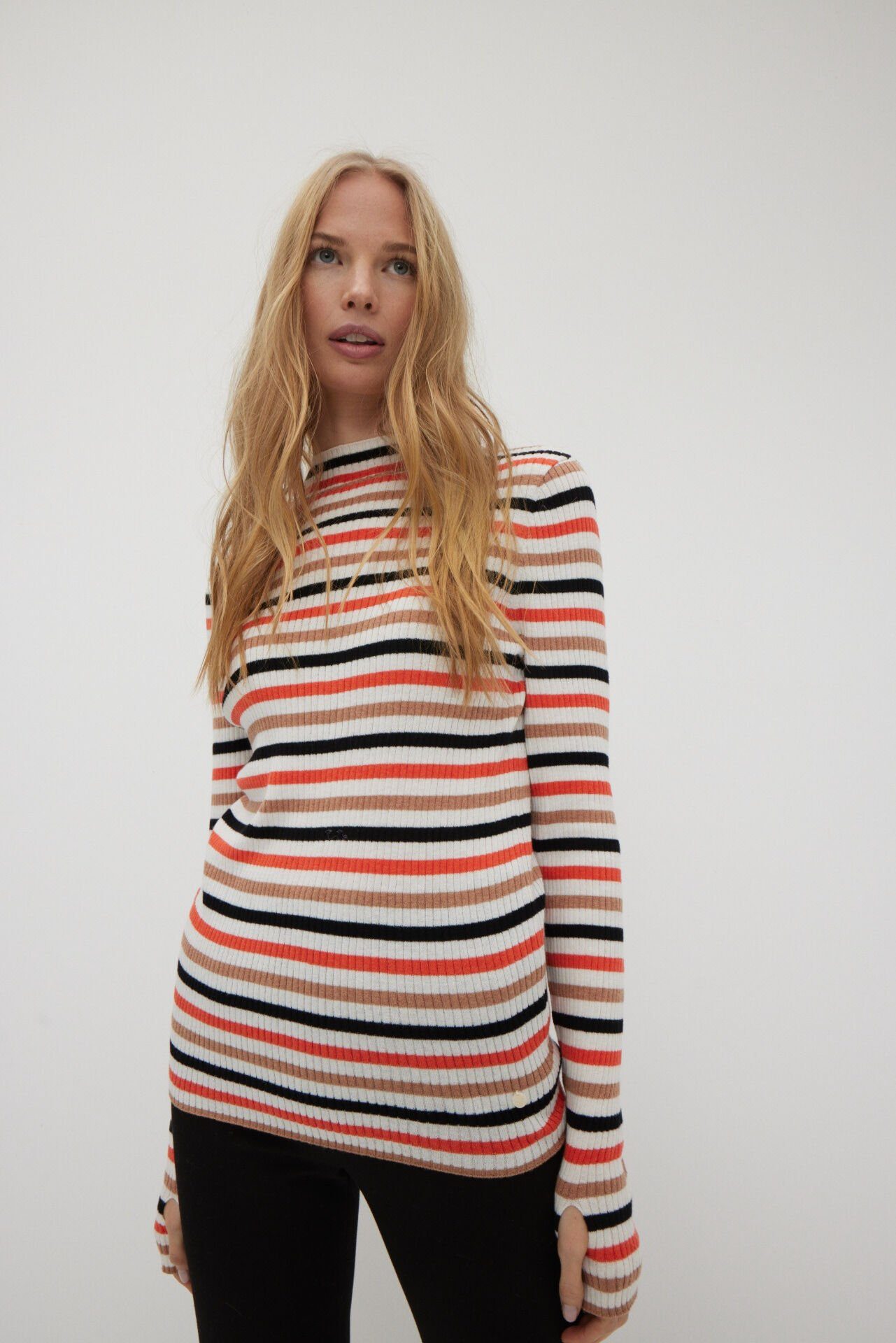 THE Rundhalspullover FLAME RED Turtleneck, PEOPLE FASHION Basic striped
