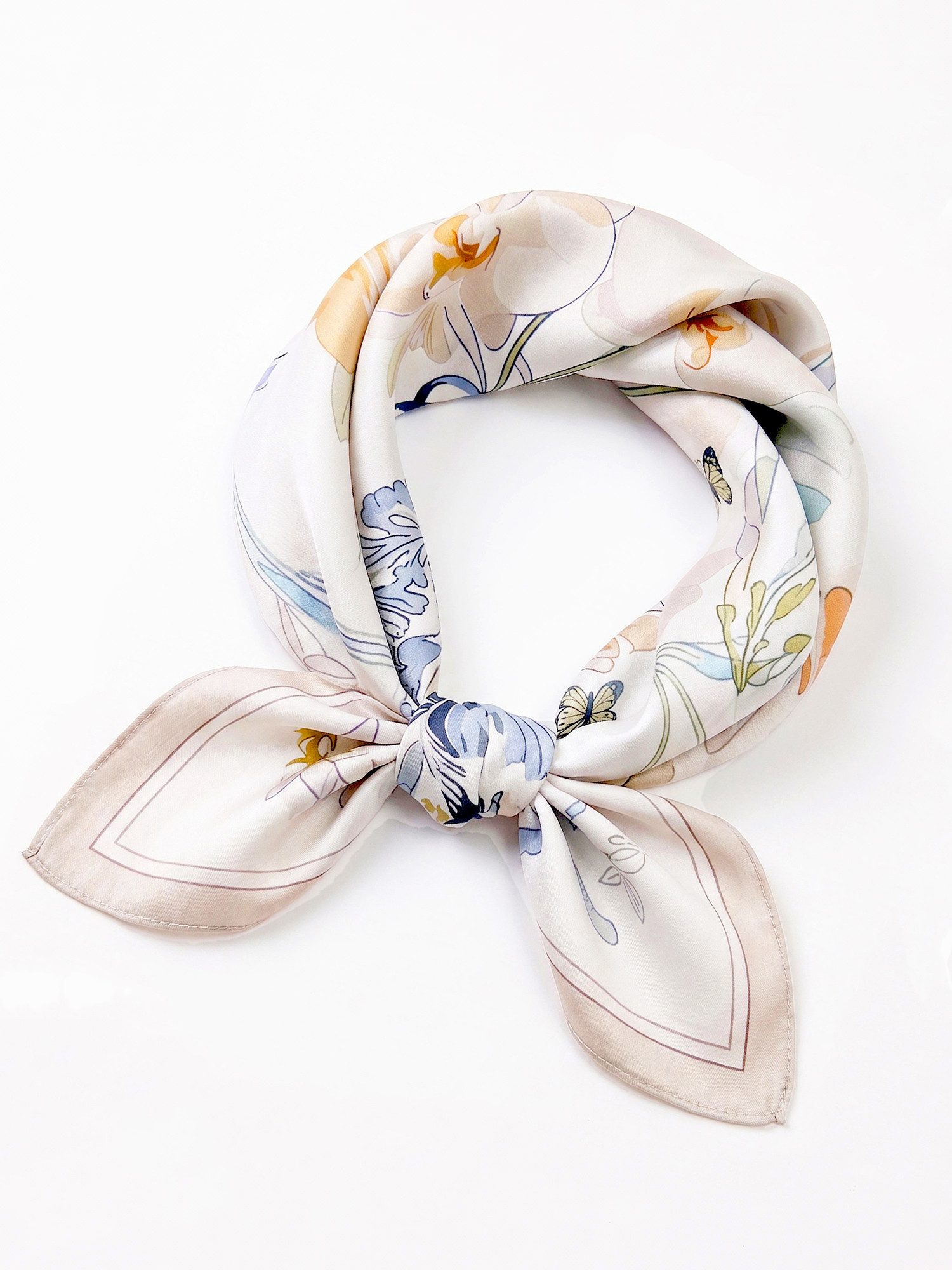 Vivi Idee Seidentuch 100% Maulbeerseide Halstuch Damen Zarte Orchideen, Quadratisches 53x53 cm Halstuch, bedrucktes Seidenschal